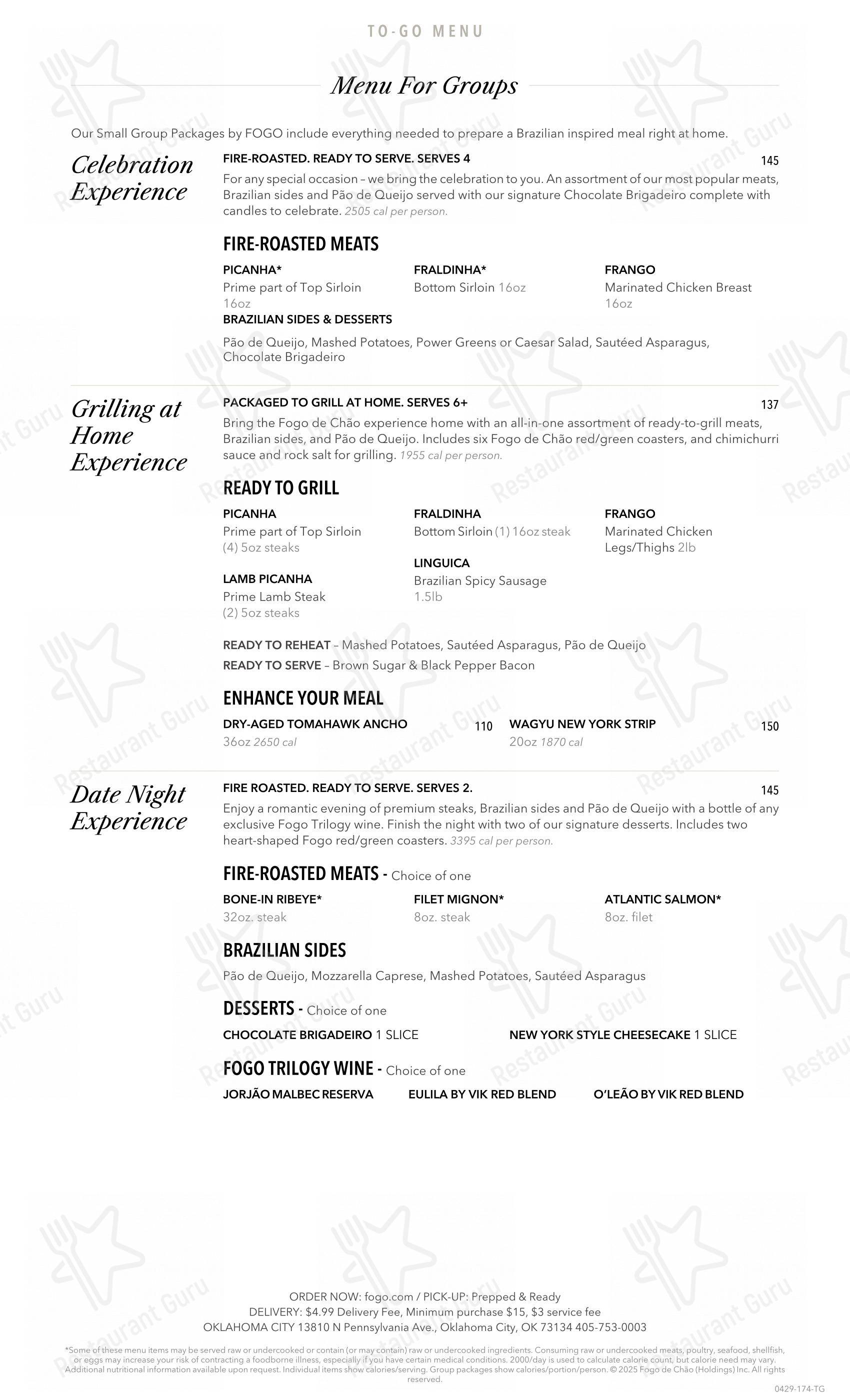 Menu at Fogo de Chão Brazilian Steakhouse, Oklahoma City
