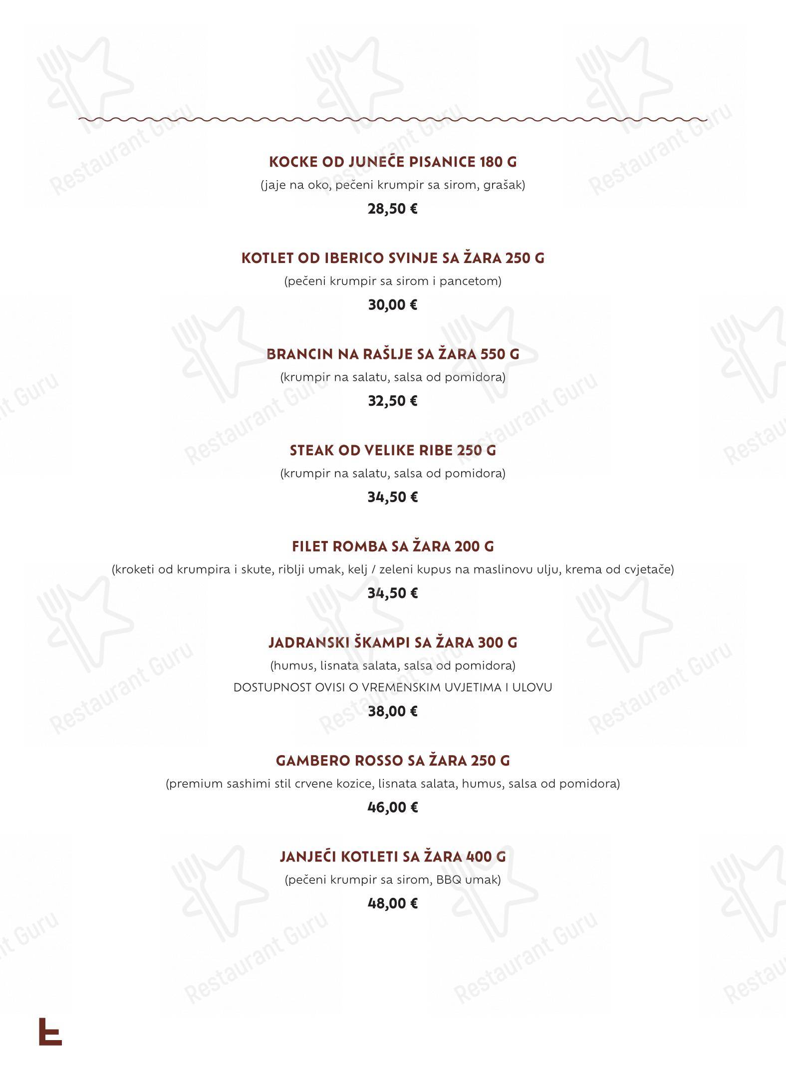 Menu bar per Foša ristorante