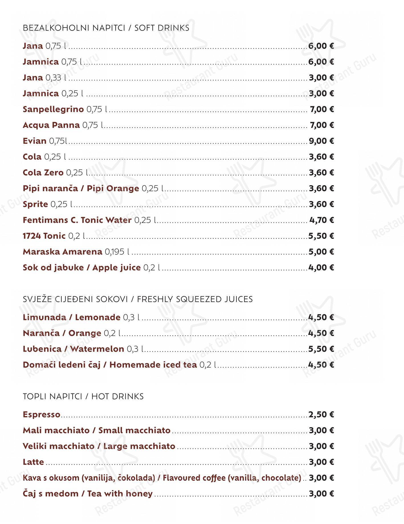 Menu di Foša - Menu
