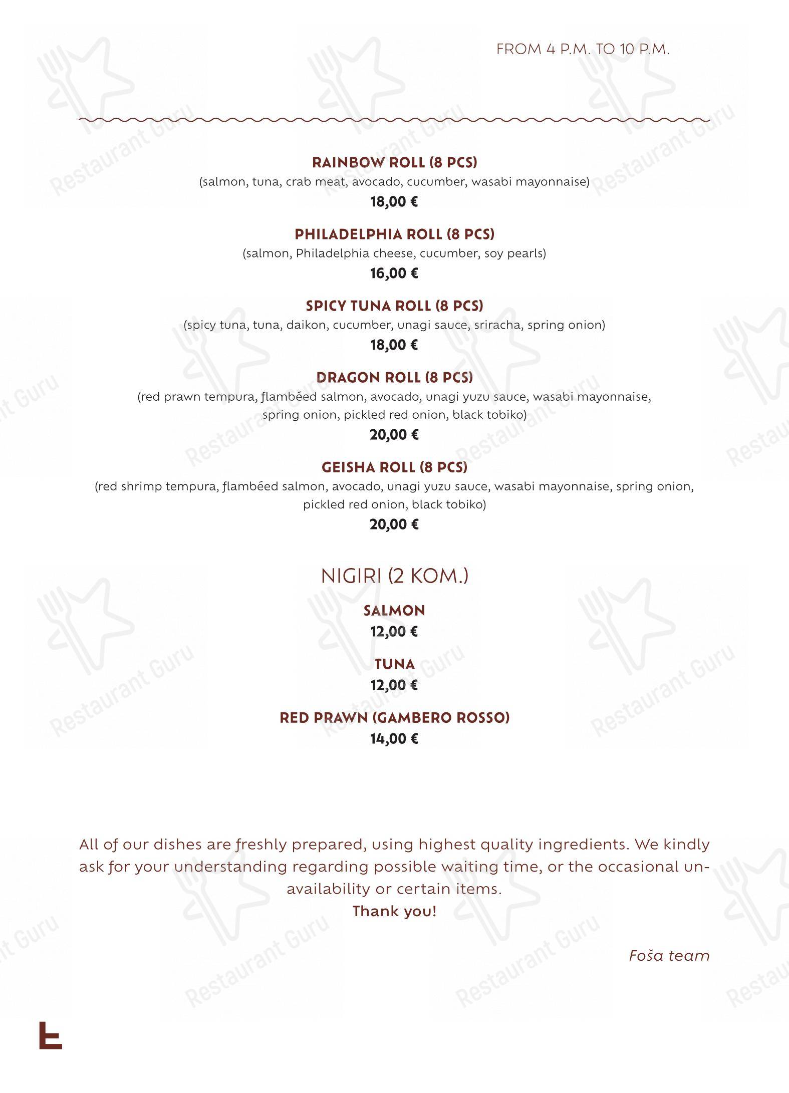 Menu di Foša - Menu bar