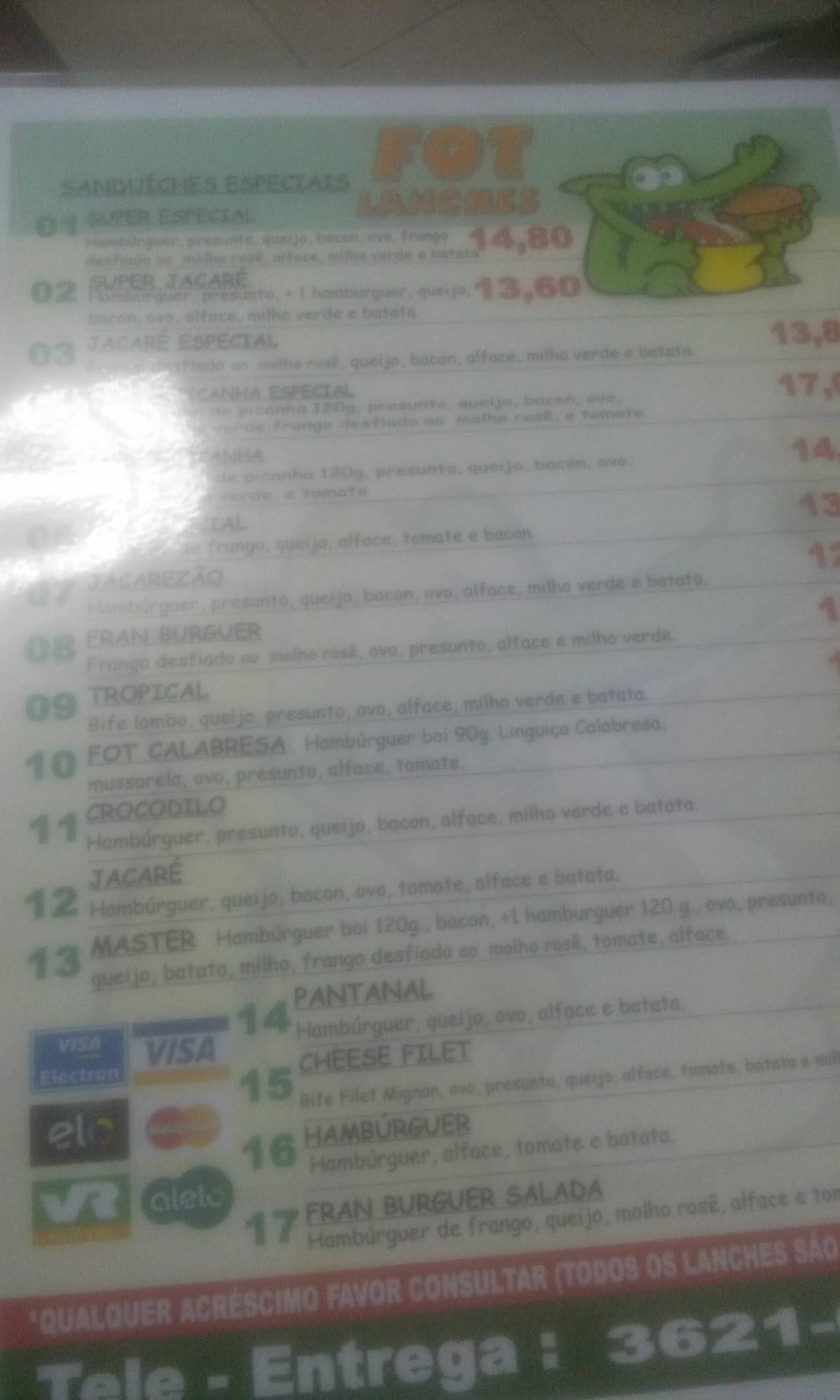 Fot Lanches cardápio