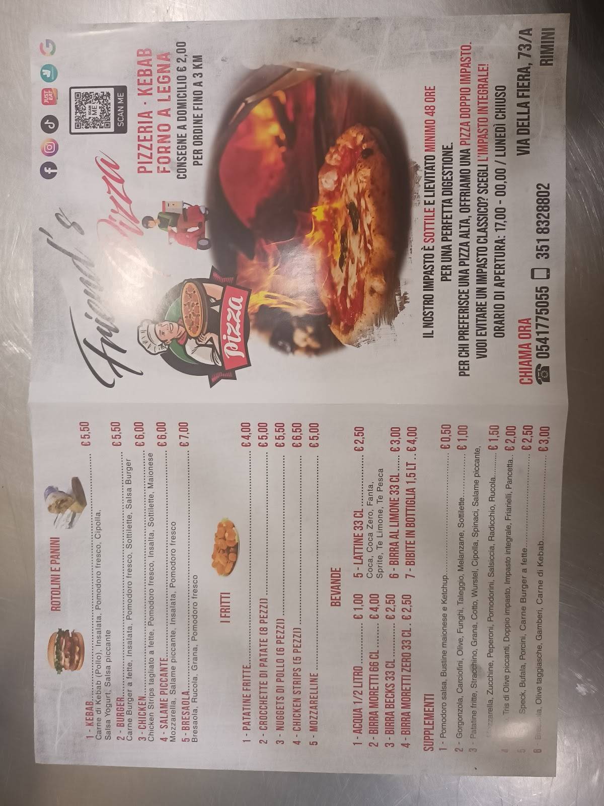 Menu de Friends pizza