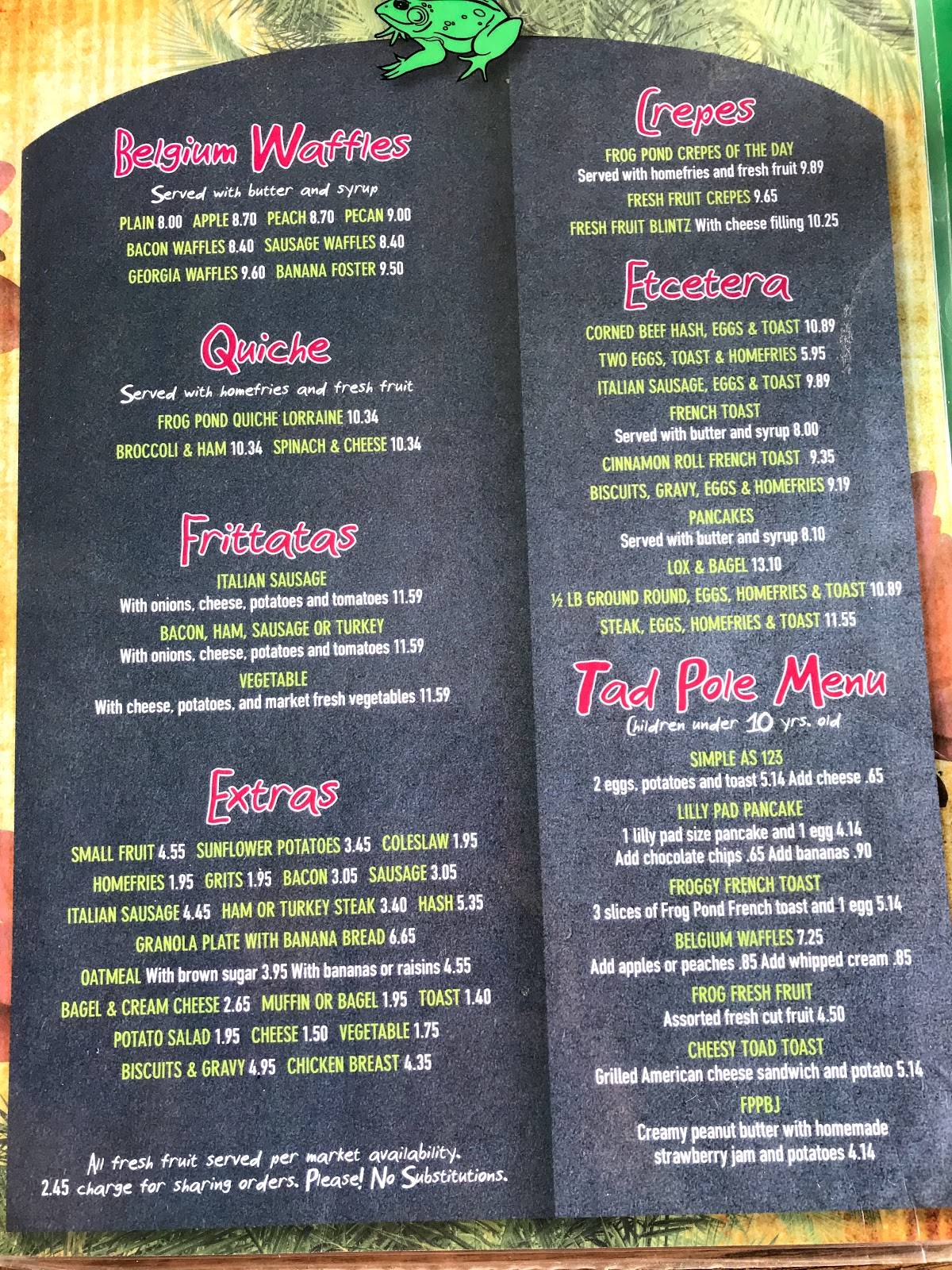 Menu at Frog Pond restaurant, Saint Pete Beach
