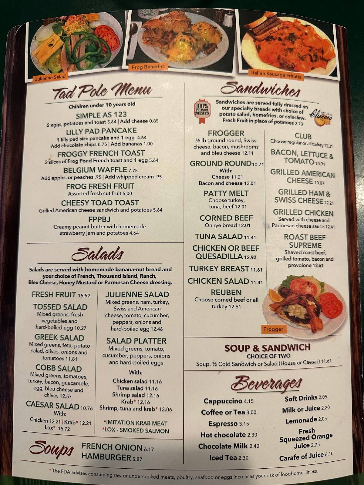 Menu at Frog Pond restaurant, Saint Pete Beach