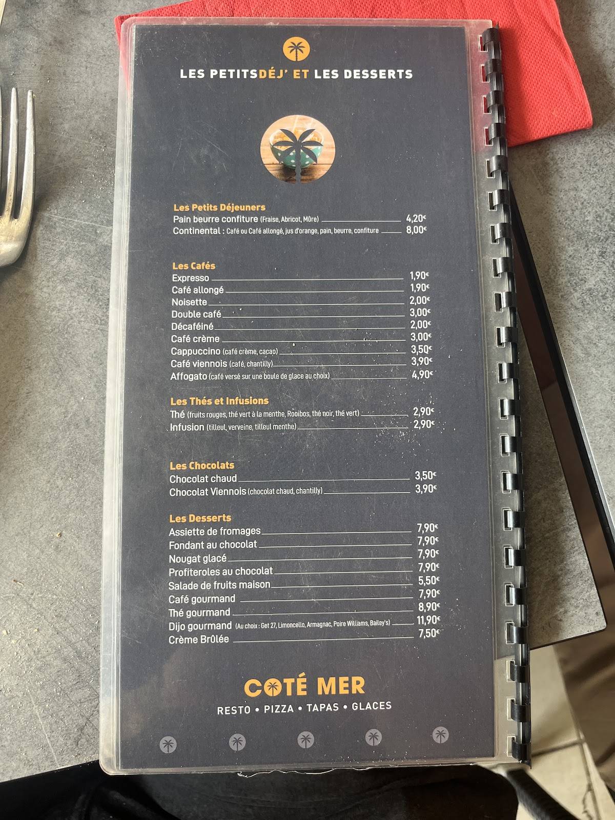 Menu de Côté Mer Frontignan