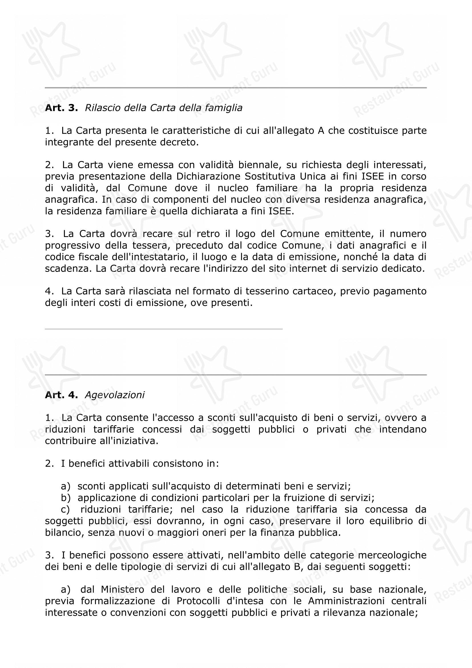 Galaad in Lucera - Menu