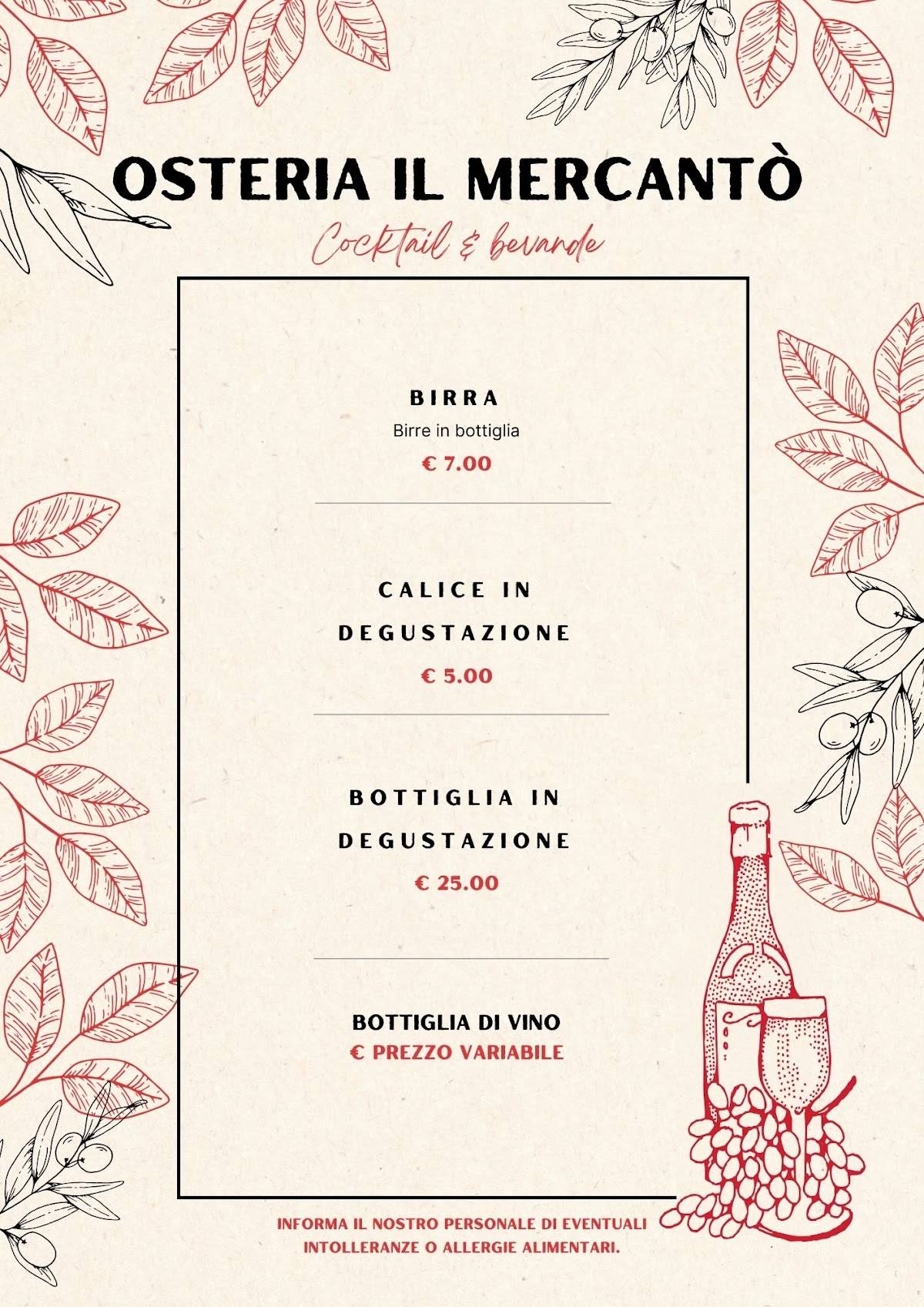 Menu di Bed and Breakfast Il Postporta e Osteria Il Mercantò Gallarate - Varese 