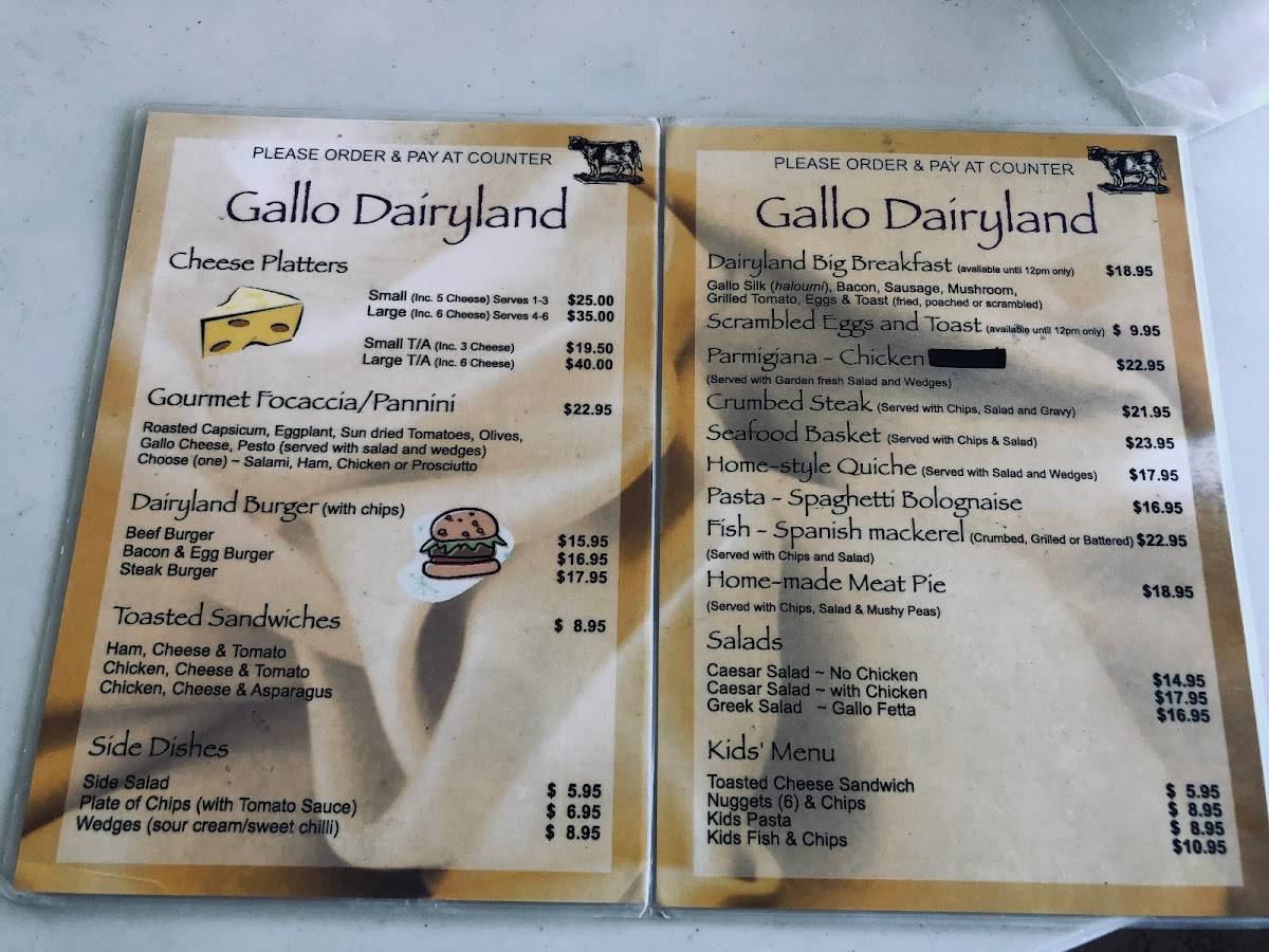 Menu at Gallo Dairyland cafe, East Barron, 9 E Barron Rd