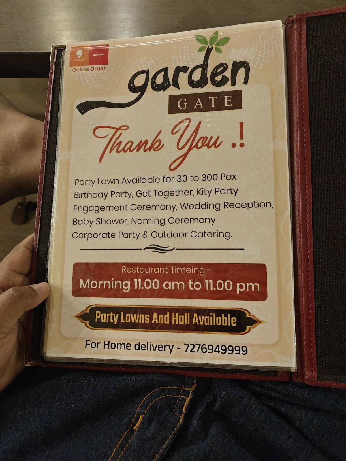 Garden Gate Restaurant menu