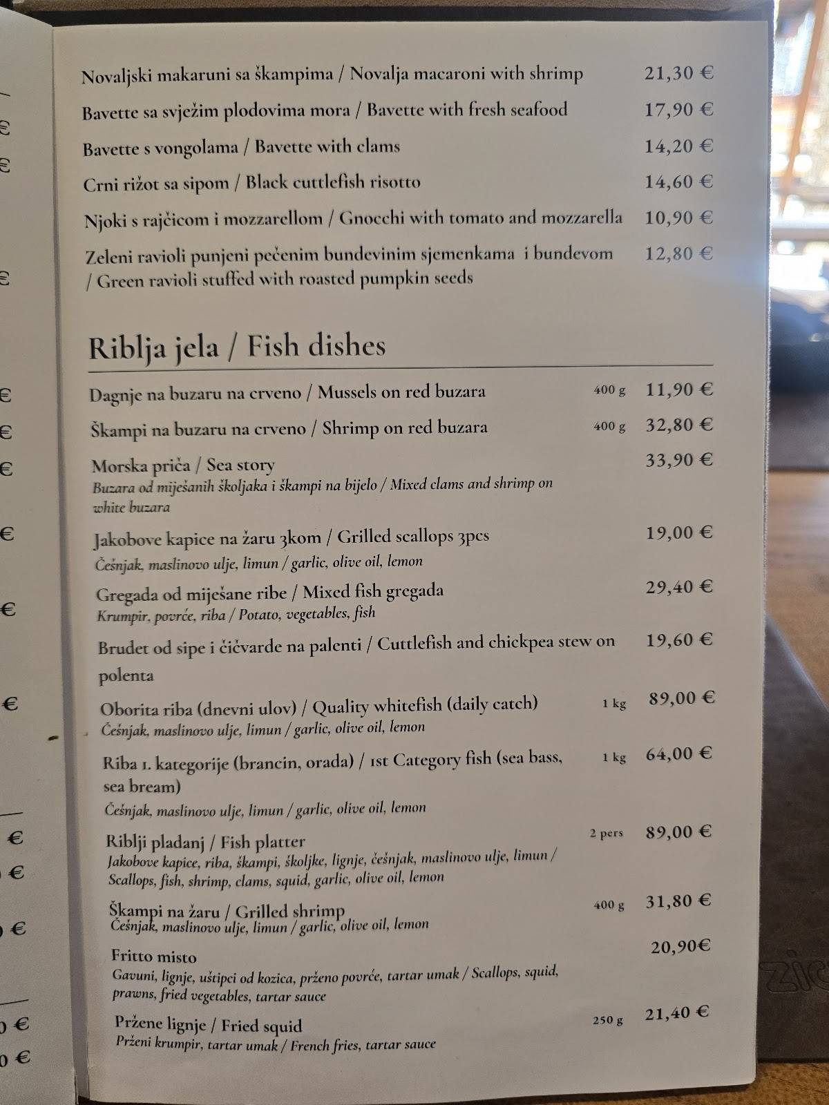 Menu di Gardenia Restaurant Novalja 