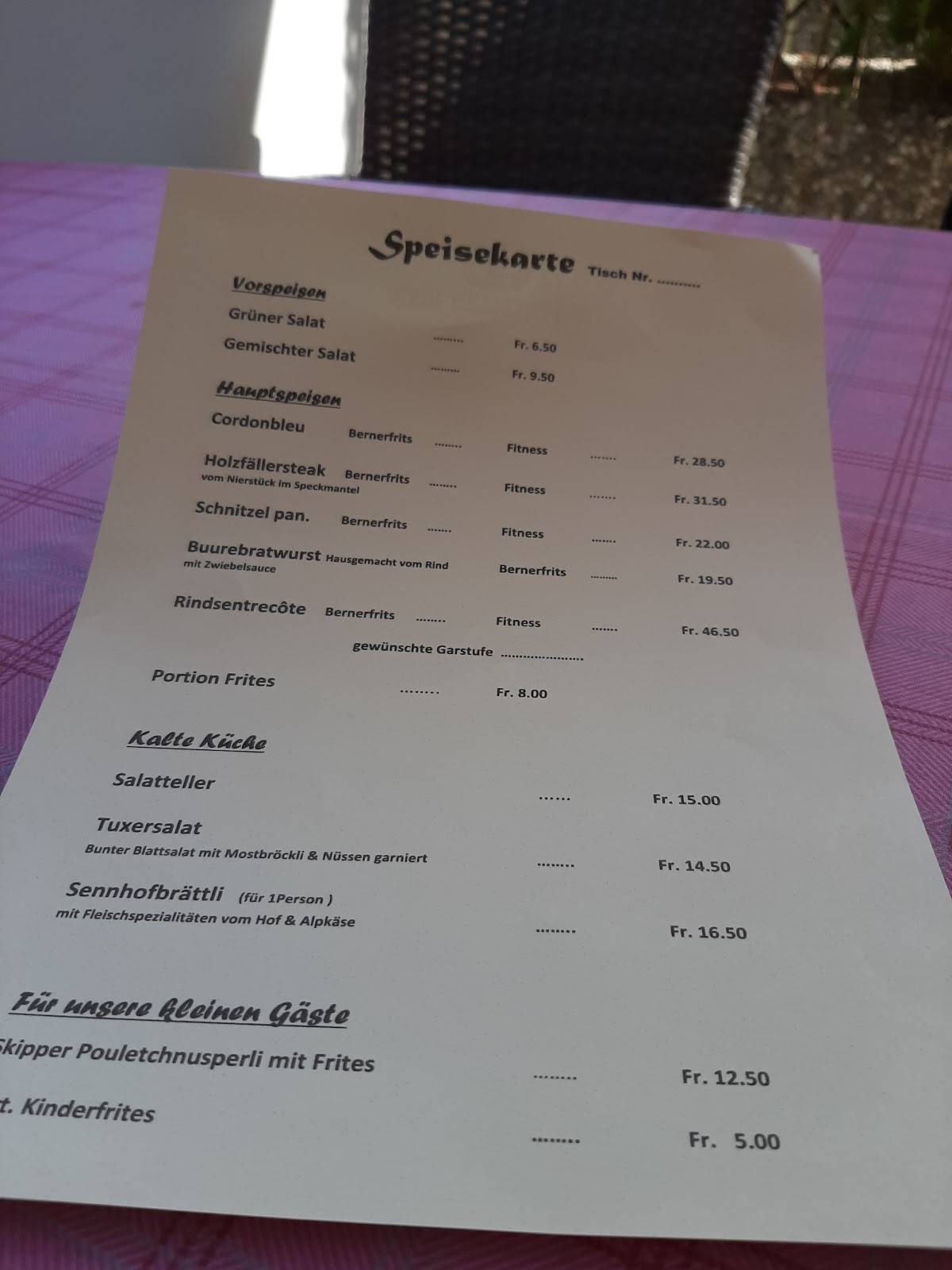 Menu di Gast & Landwirtschaft Guldenthal 
