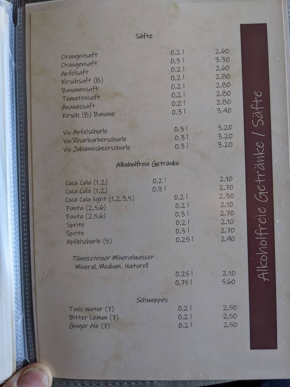 Speisekarte von Gaststätte Old Bakery, Wissen