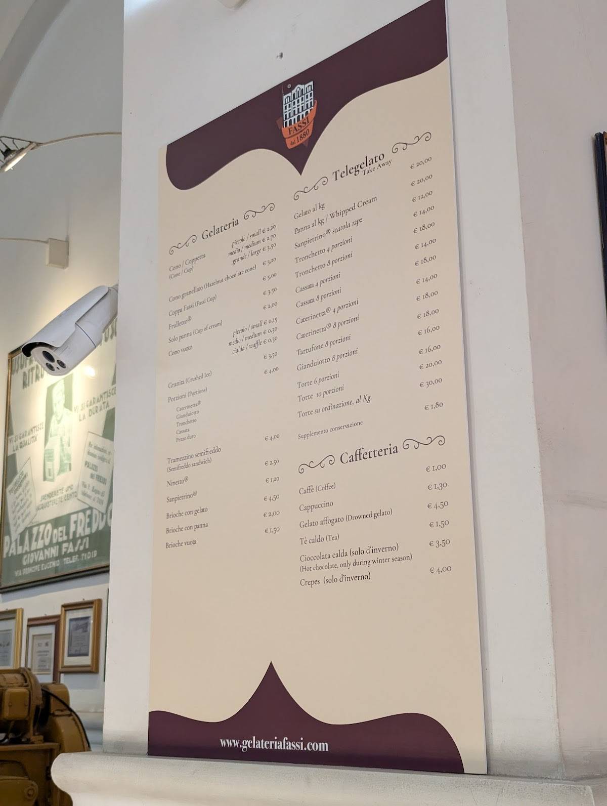 Menu di Gelateria Fassi - Gelato artigianale a Roma dal 1880 