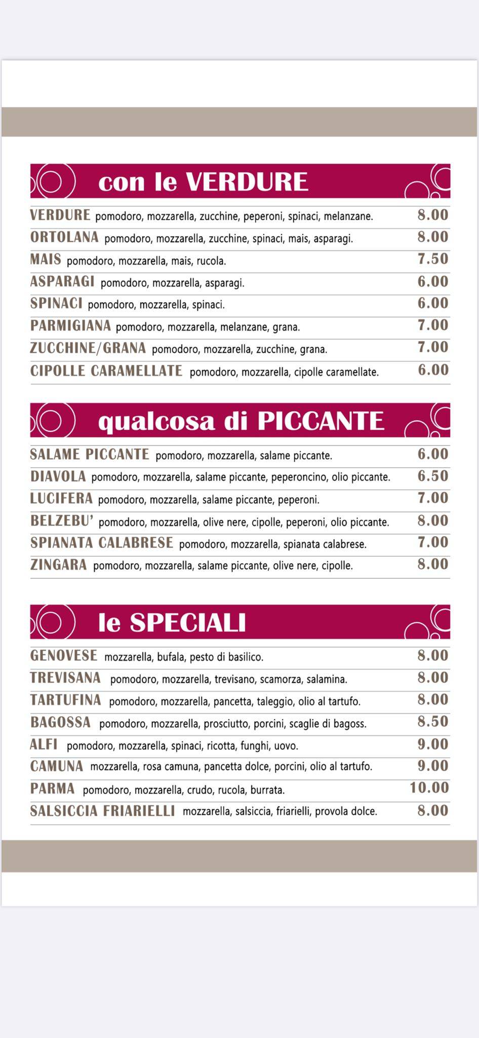 Menu di Gelateria Pizzeria Doppio Gusto 