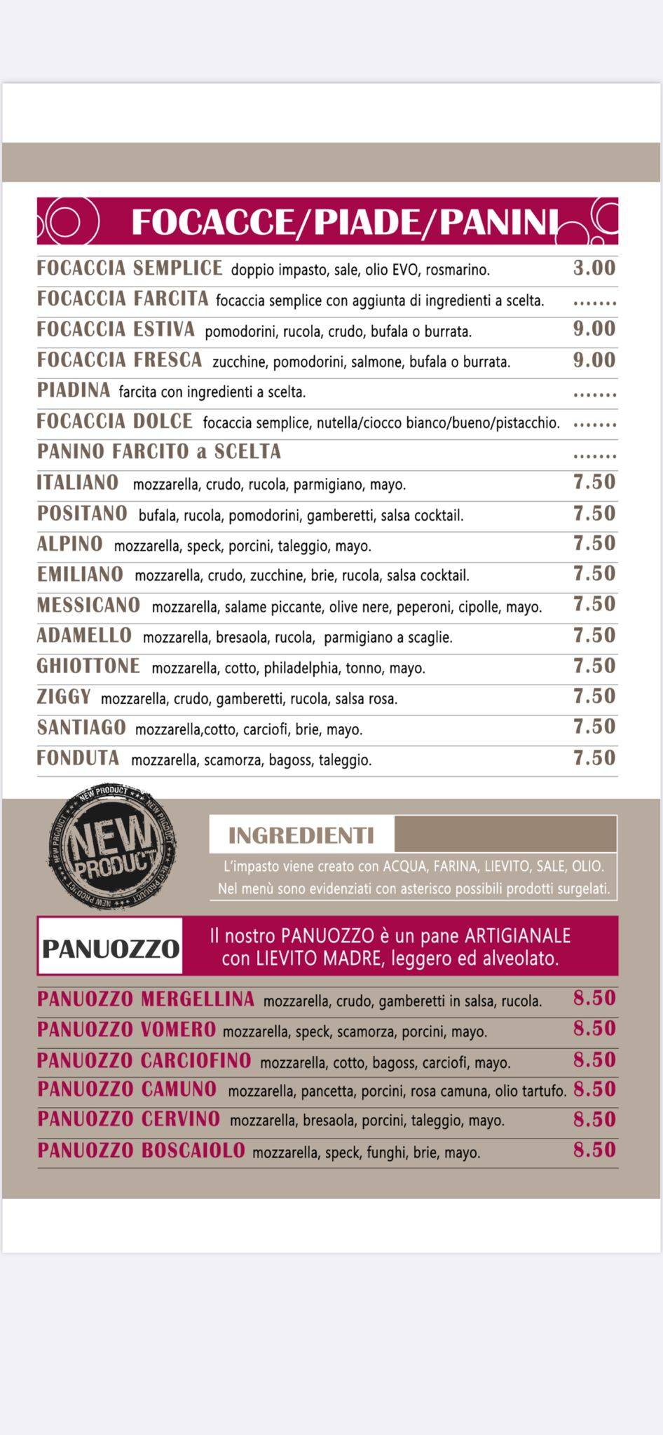 Menu di Gelateria Pizzeria Doppio Gusto 