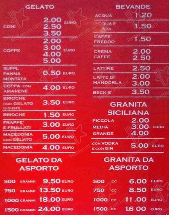 Antica Gelateria Sartori menu