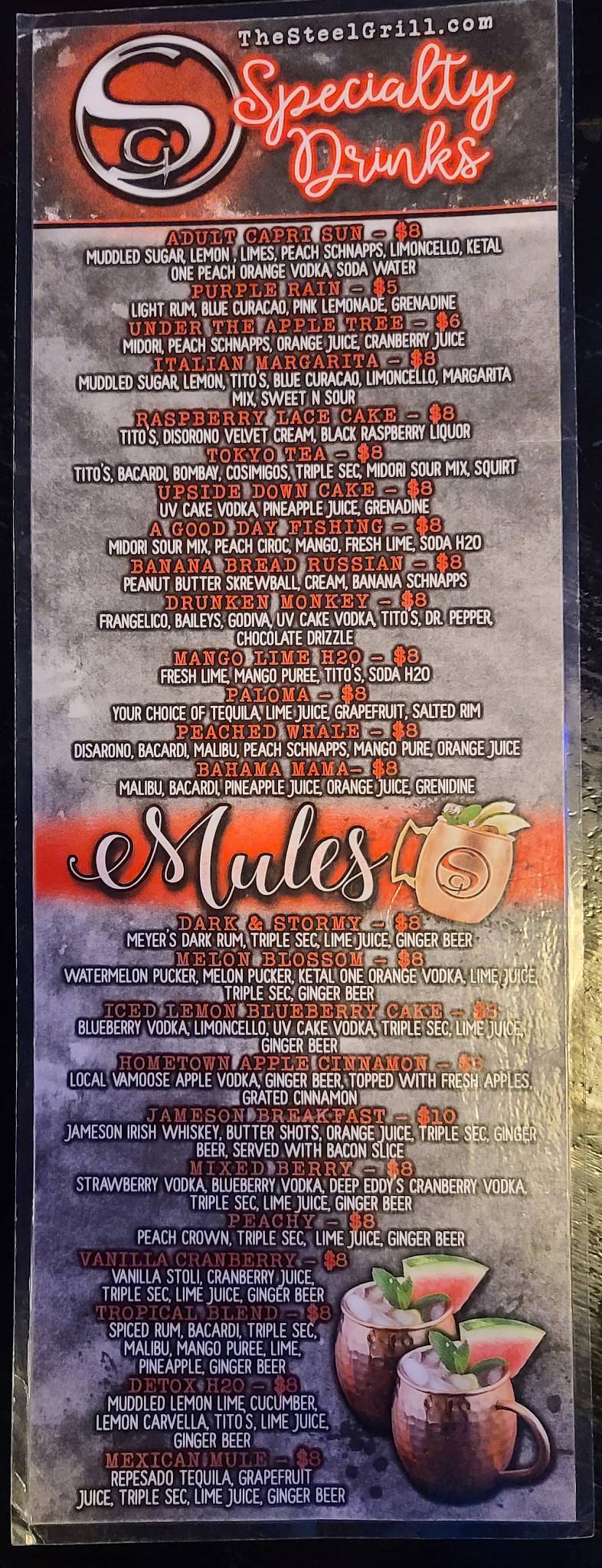 Menu at Steel Grill Restaurant & Bar, Gering