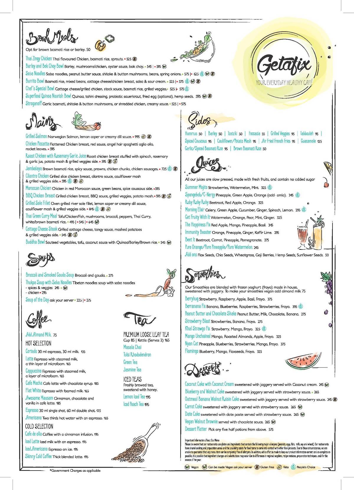 Getafix Cafe menu