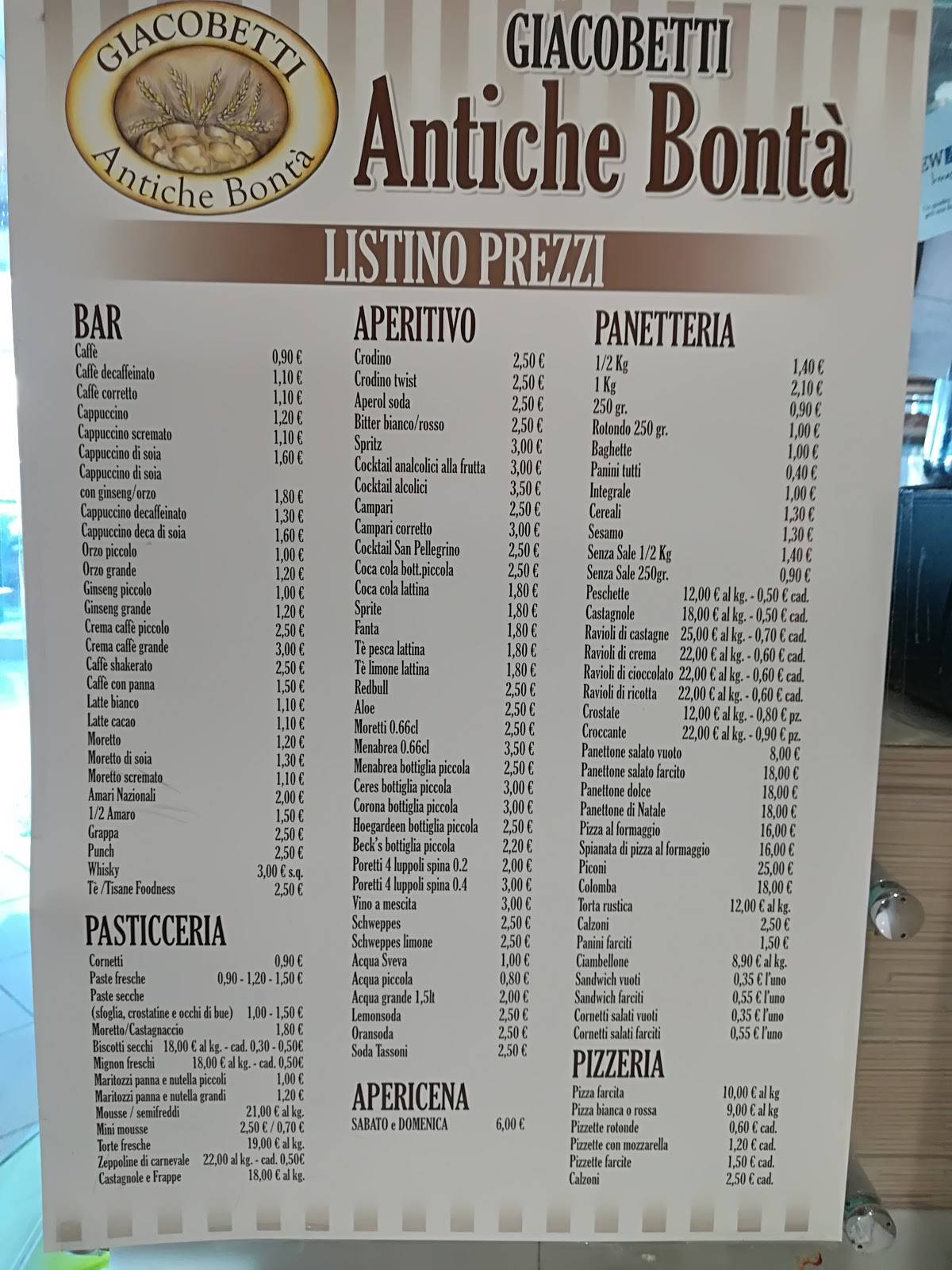 Menu di Giacobetti Antiche Bonta' 