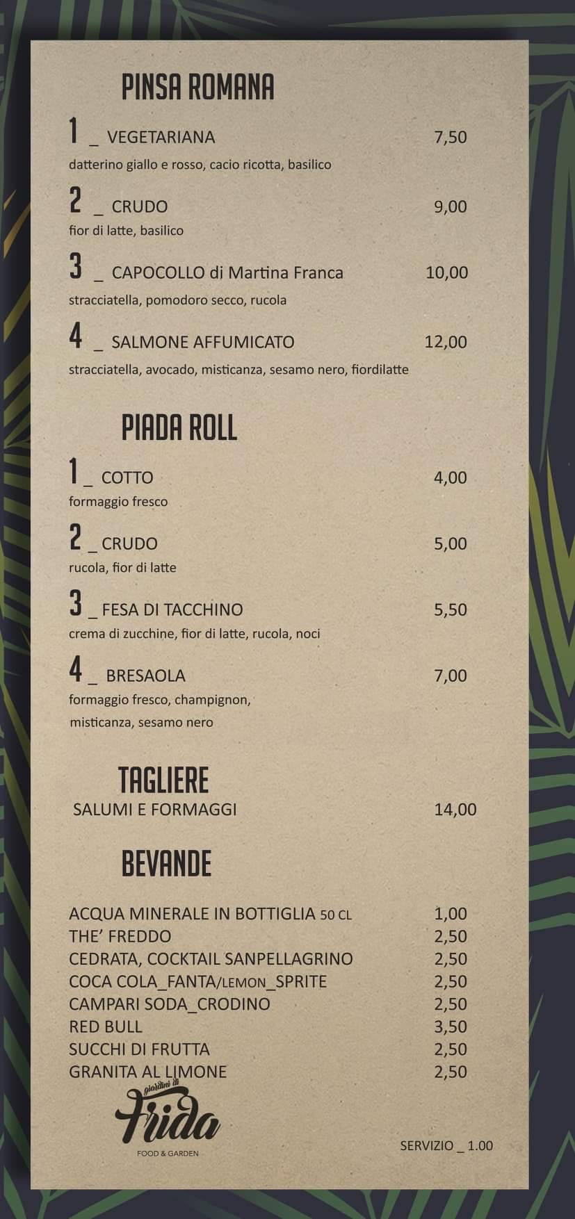 Menu di Bar Giardini di Frida 