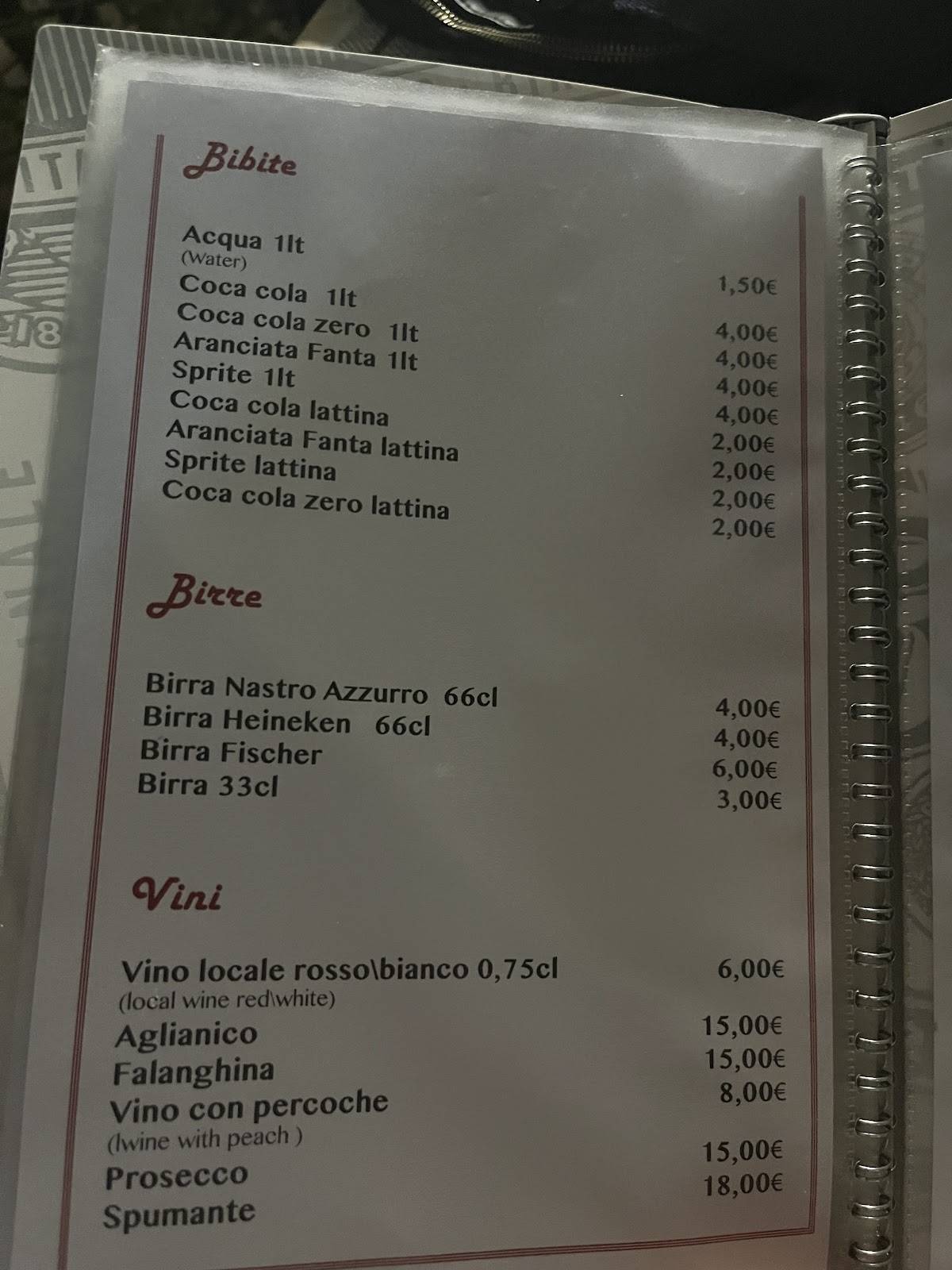 Menu di Ristorante pizzeria da Gighetto 