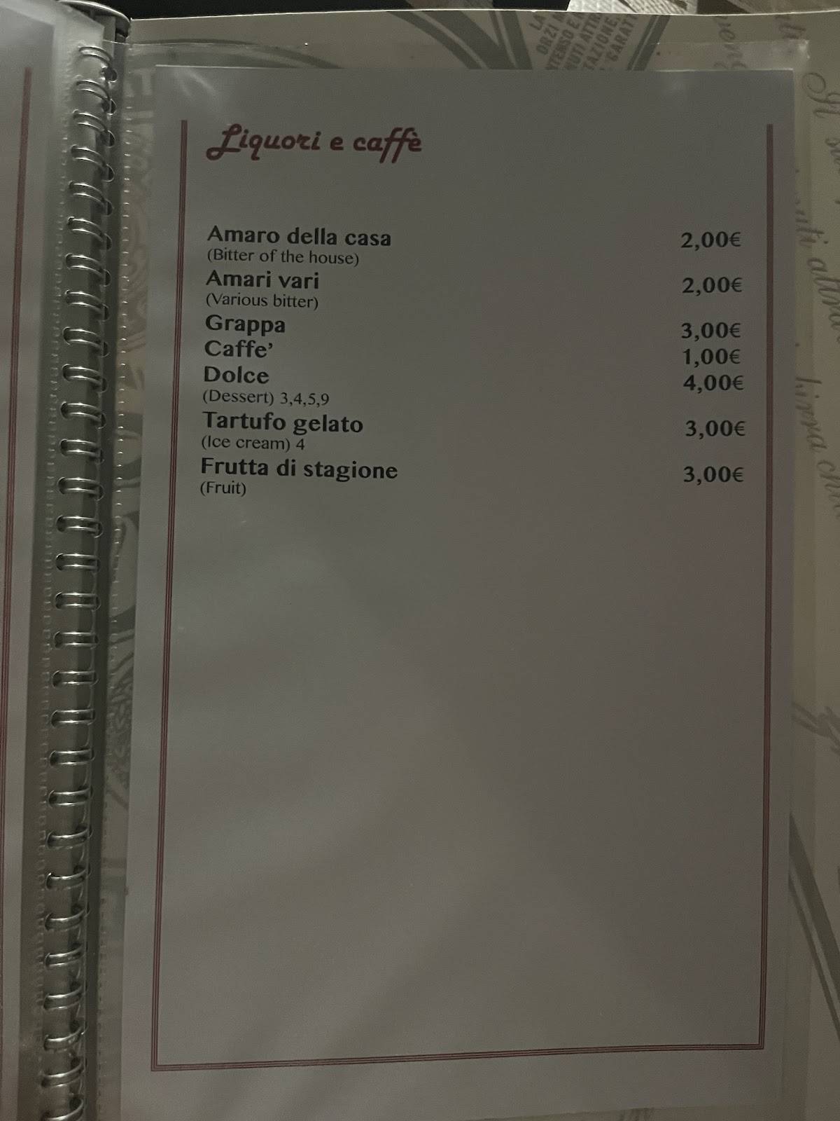 Menu di Ristorante pizzeria da Gighetto 