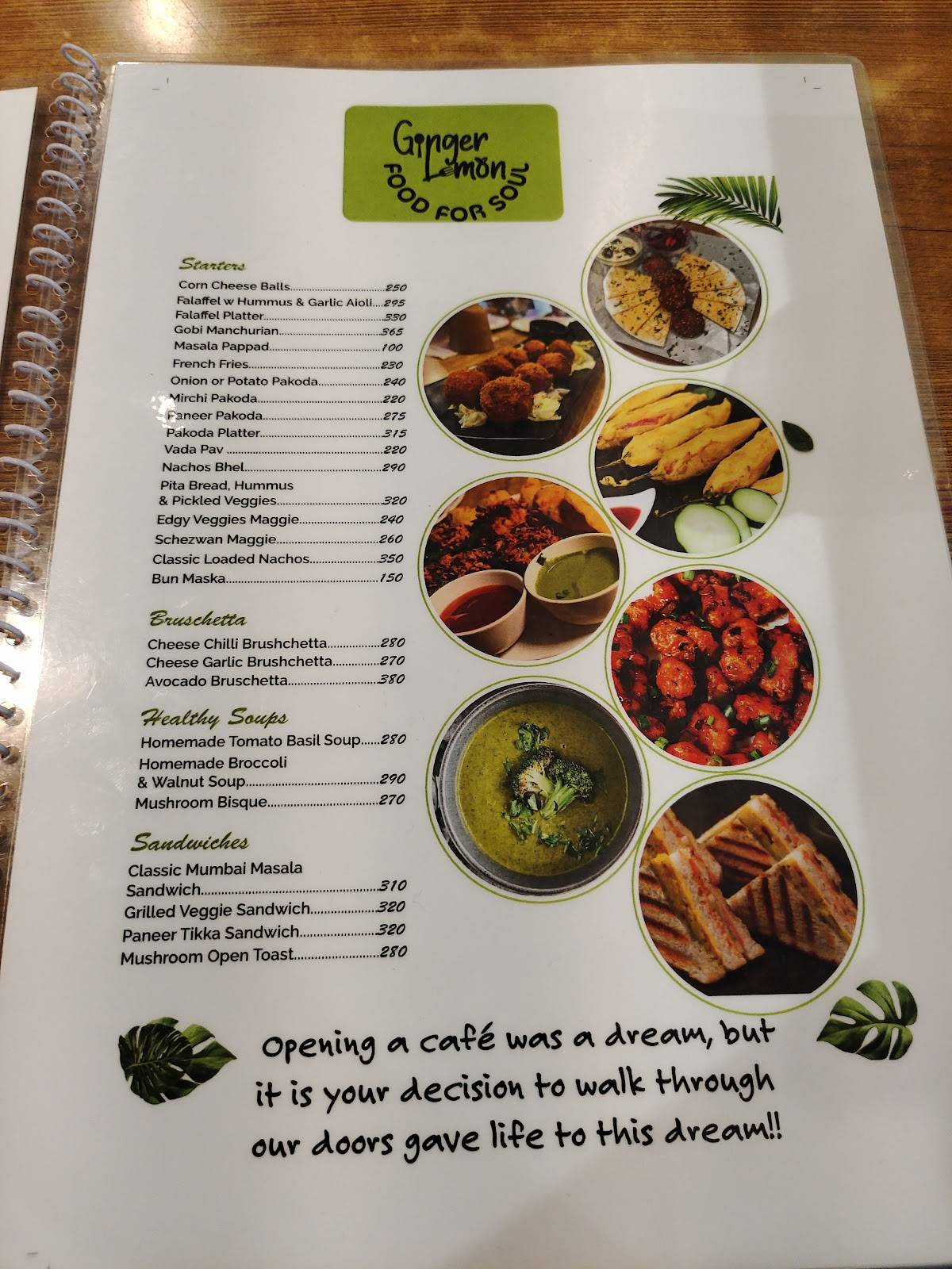 Ginger and Lemon Cafe menu