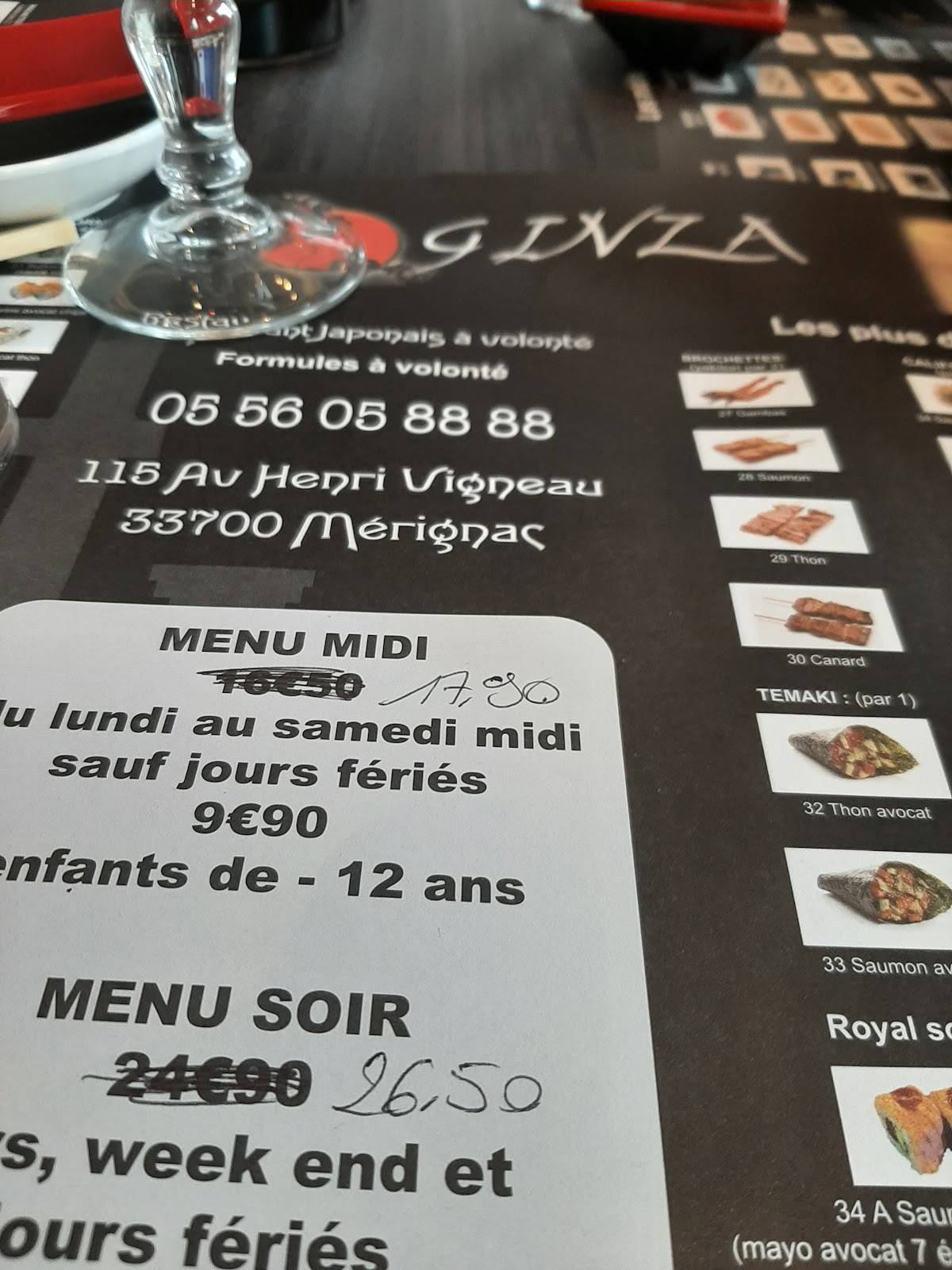Menu de Ginza