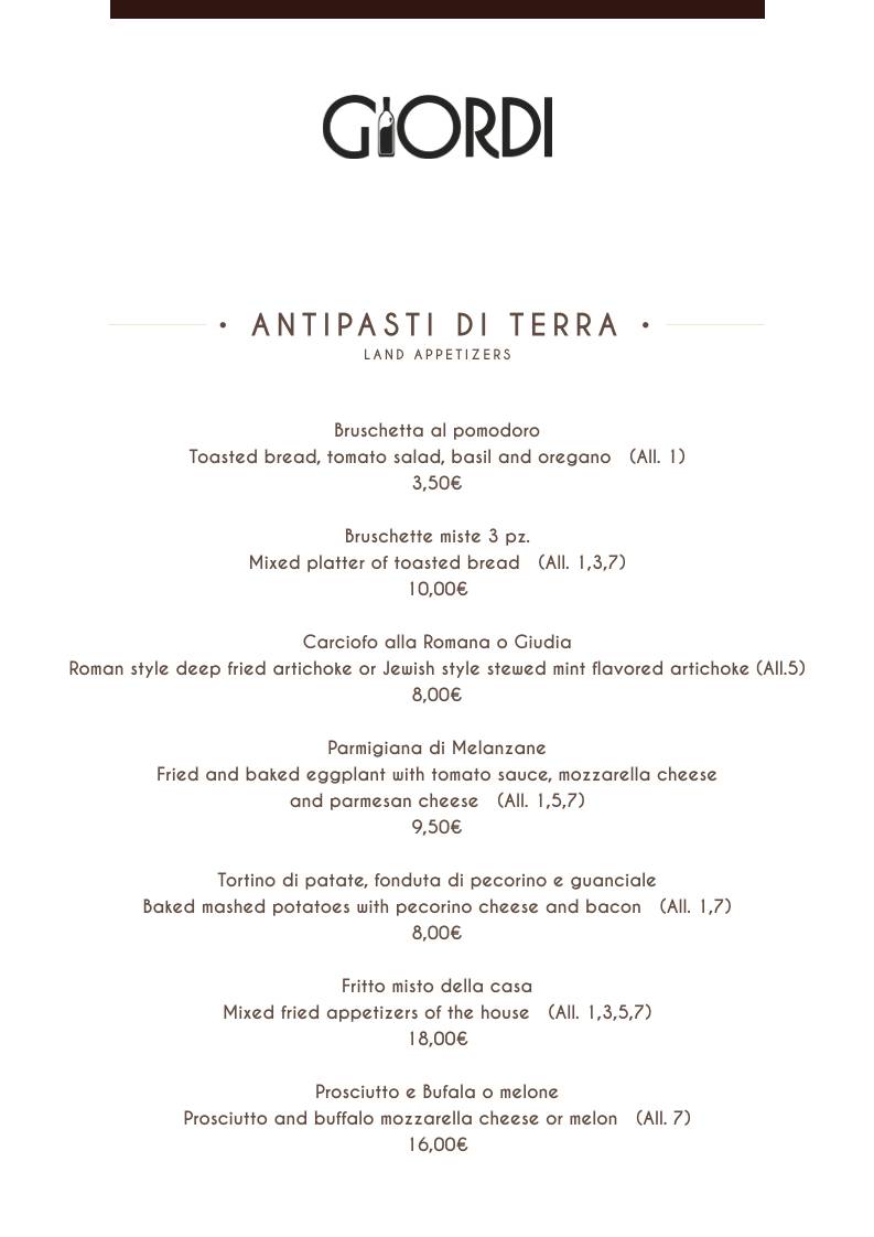 Menu di Giordi Ristorante 