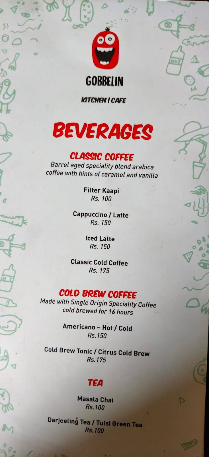 Gobbelin Kitchen and Cafe menu