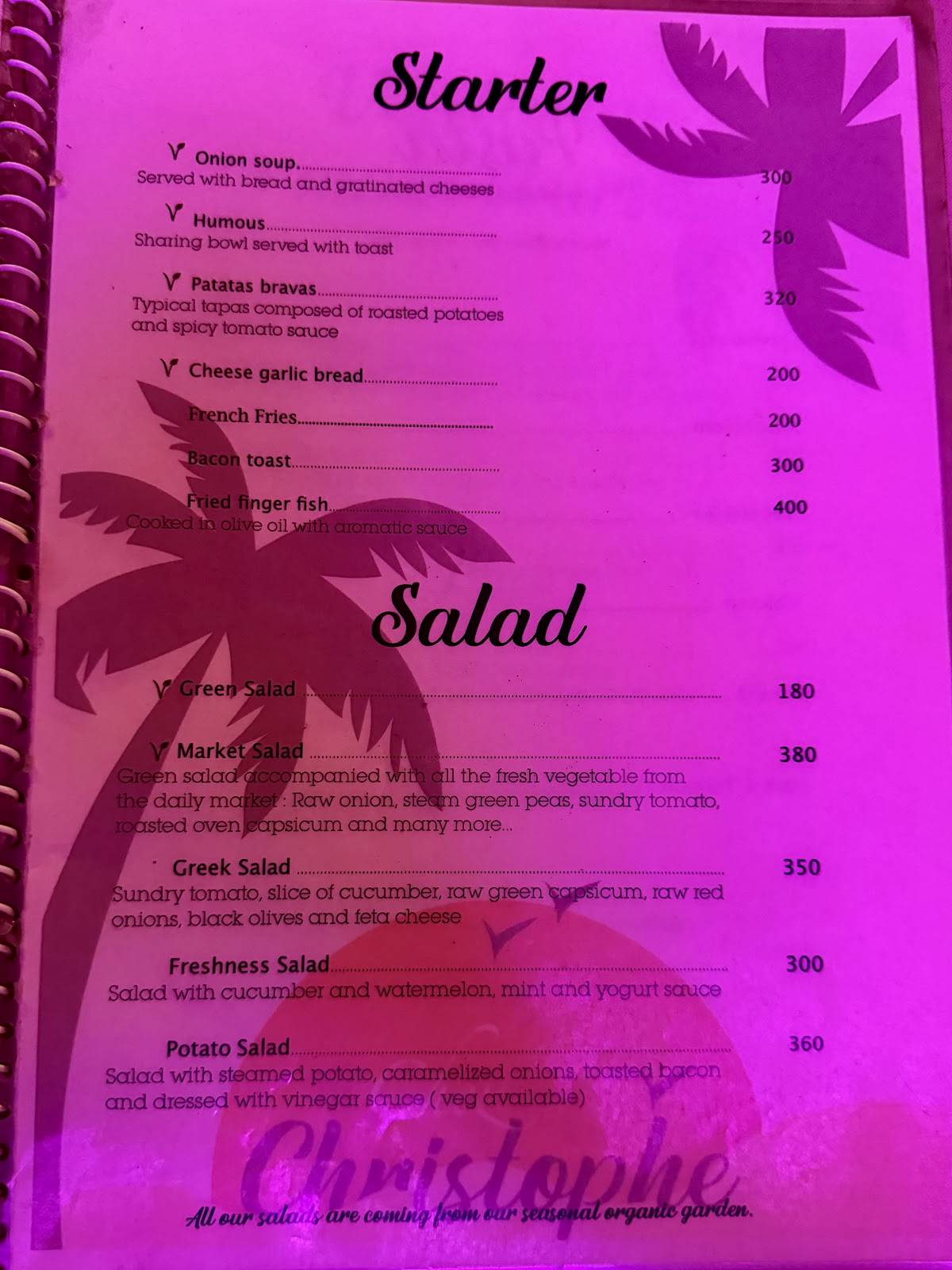 Chez Christophe Gokarna French Café since 2010 menu