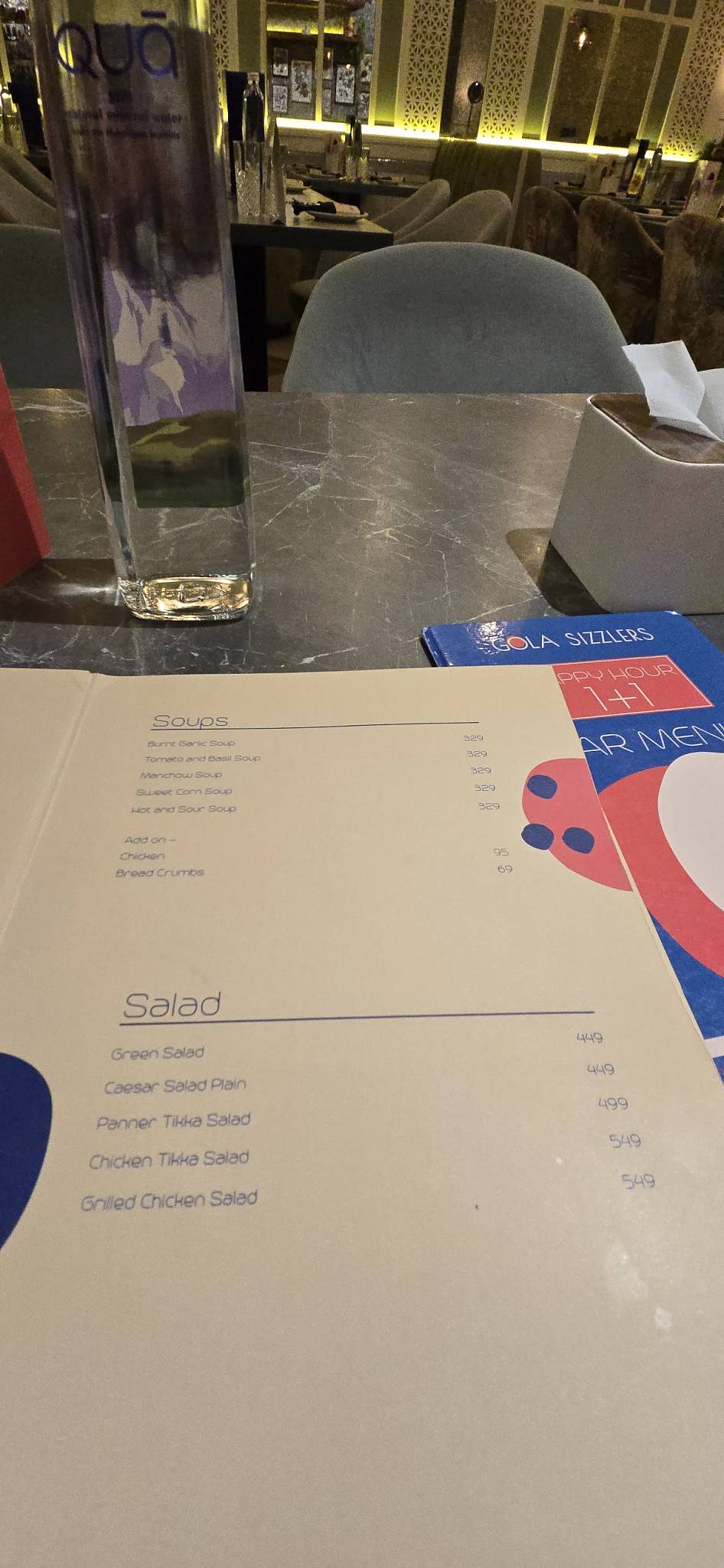 Gola Sizzler’s menu