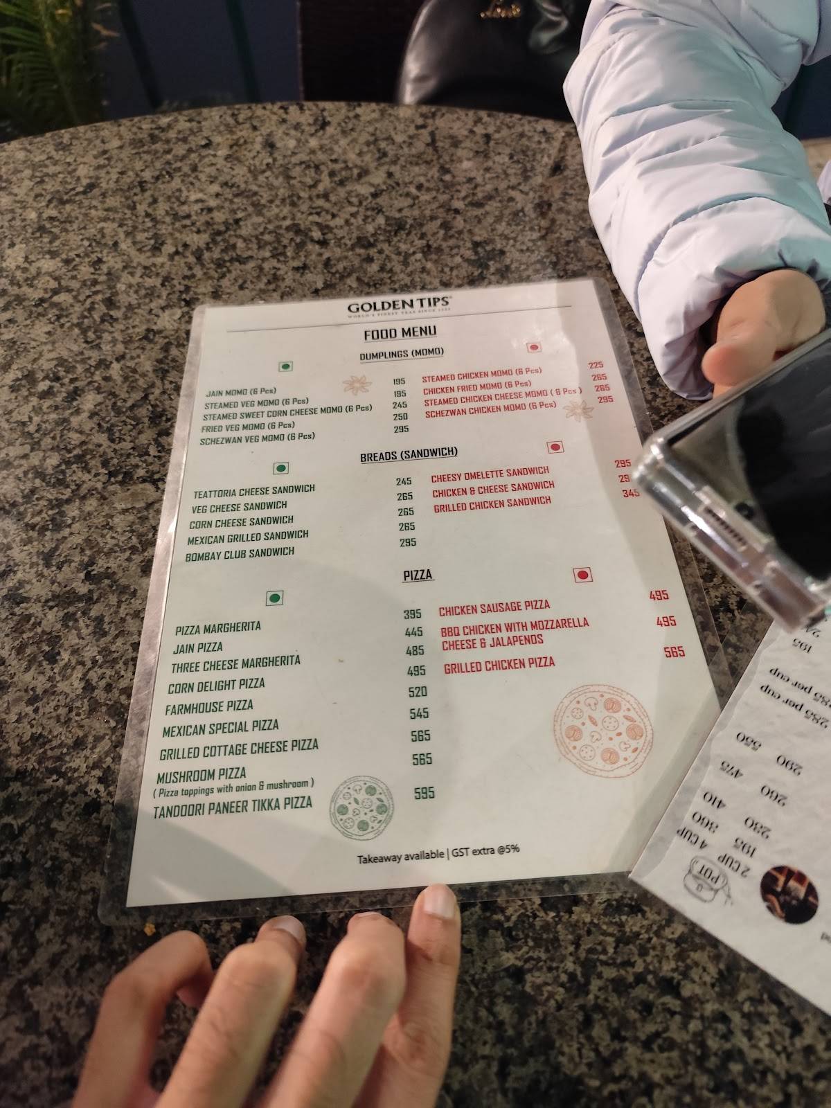 Golden Tips Teattoria Tea Boutique menu