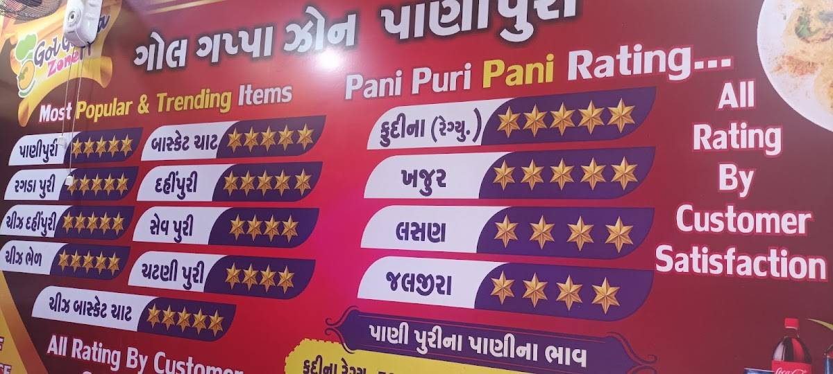Golgappa Zone (Panipuri) menu