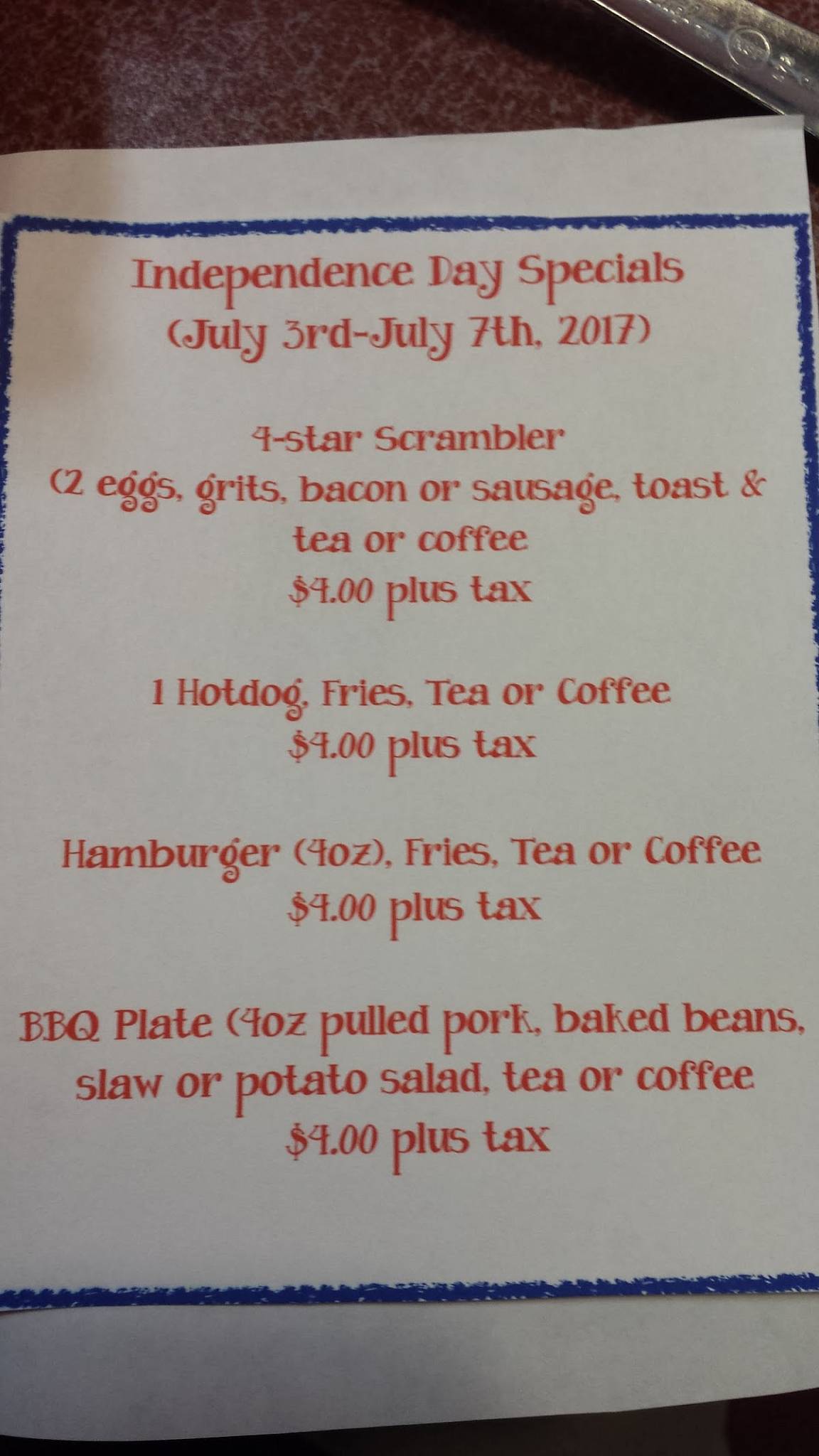 Menu at Grace's Restaurant Honea Path, Honea Path