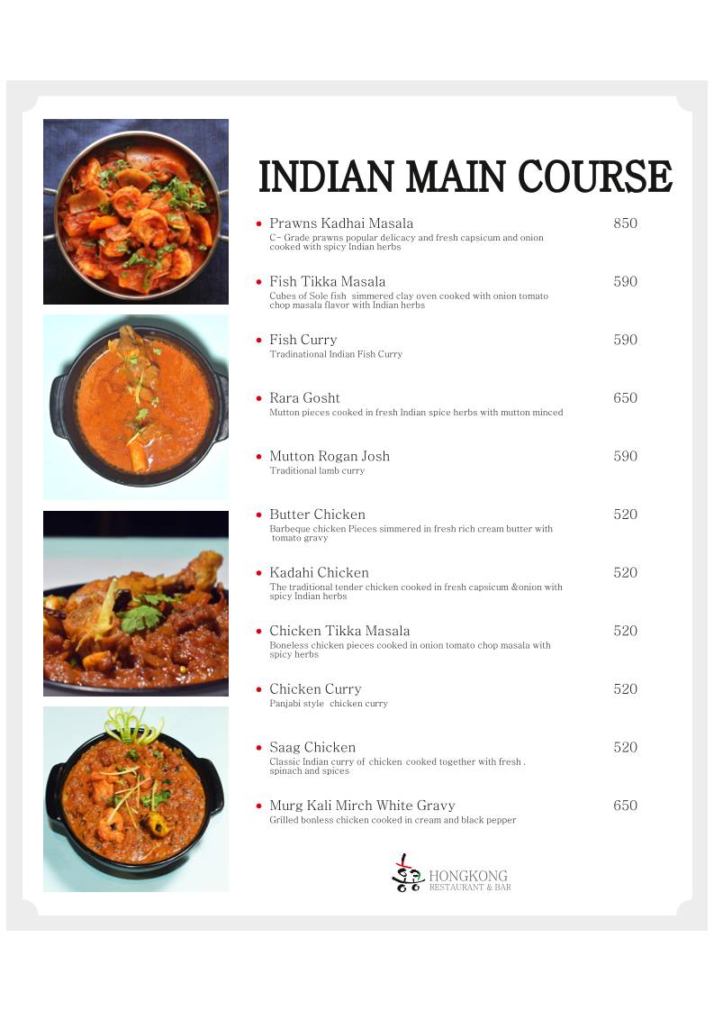 Hong Kong Restaurant & Bar (한국 식당) menu