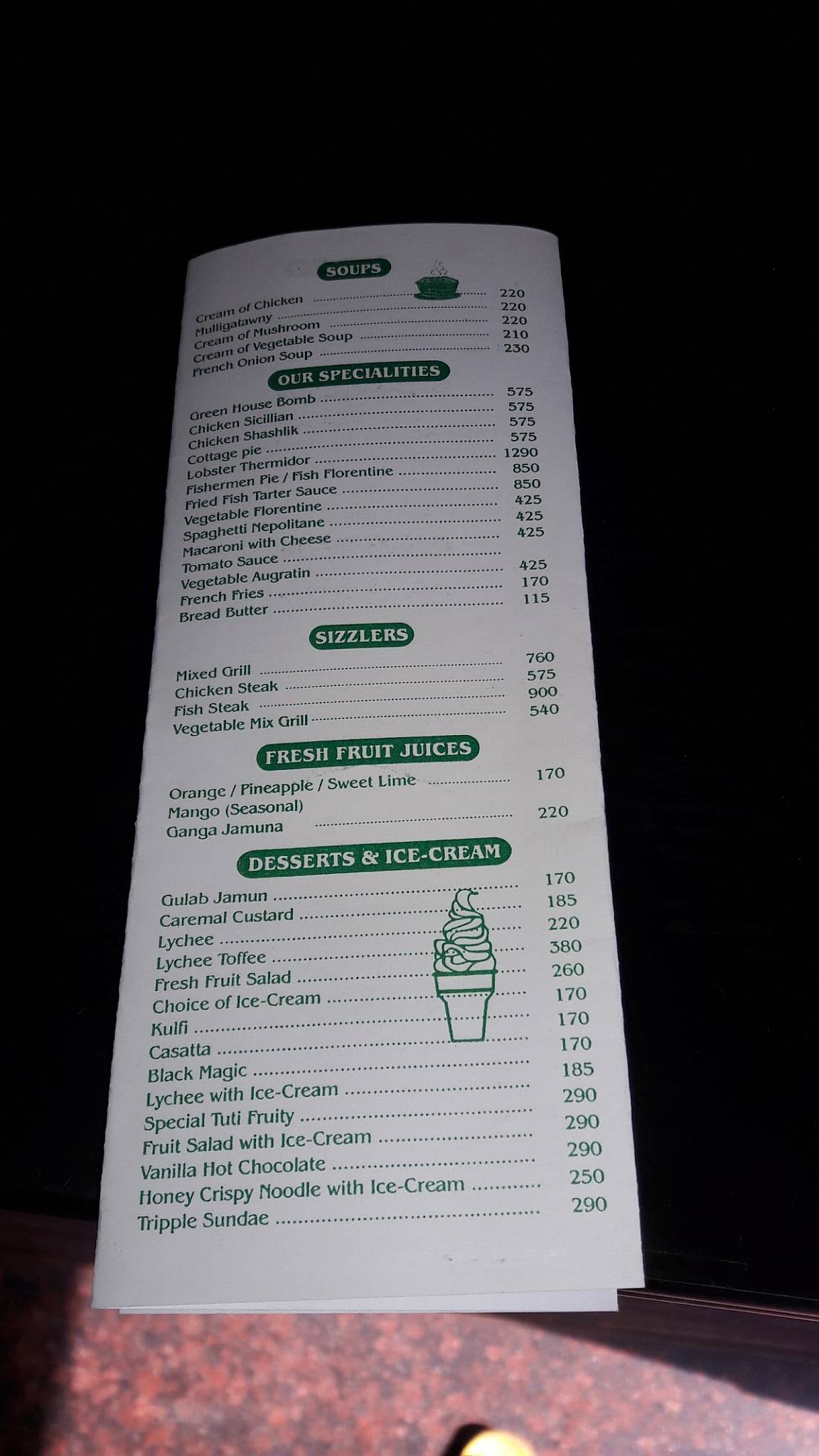 Green House menu