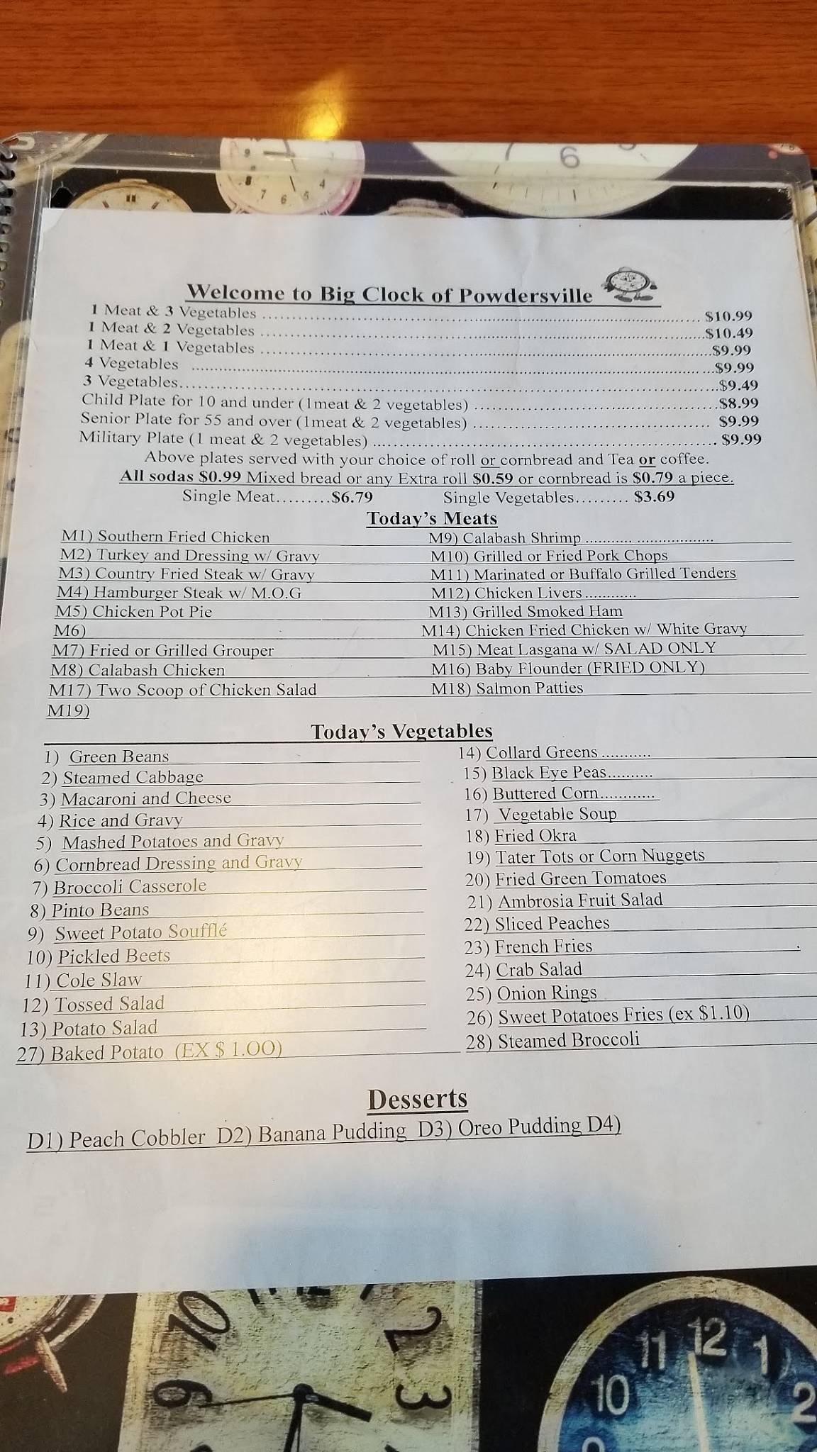 Menu at The BIG Clock of Powdersville restaurant, Greenville, SC153