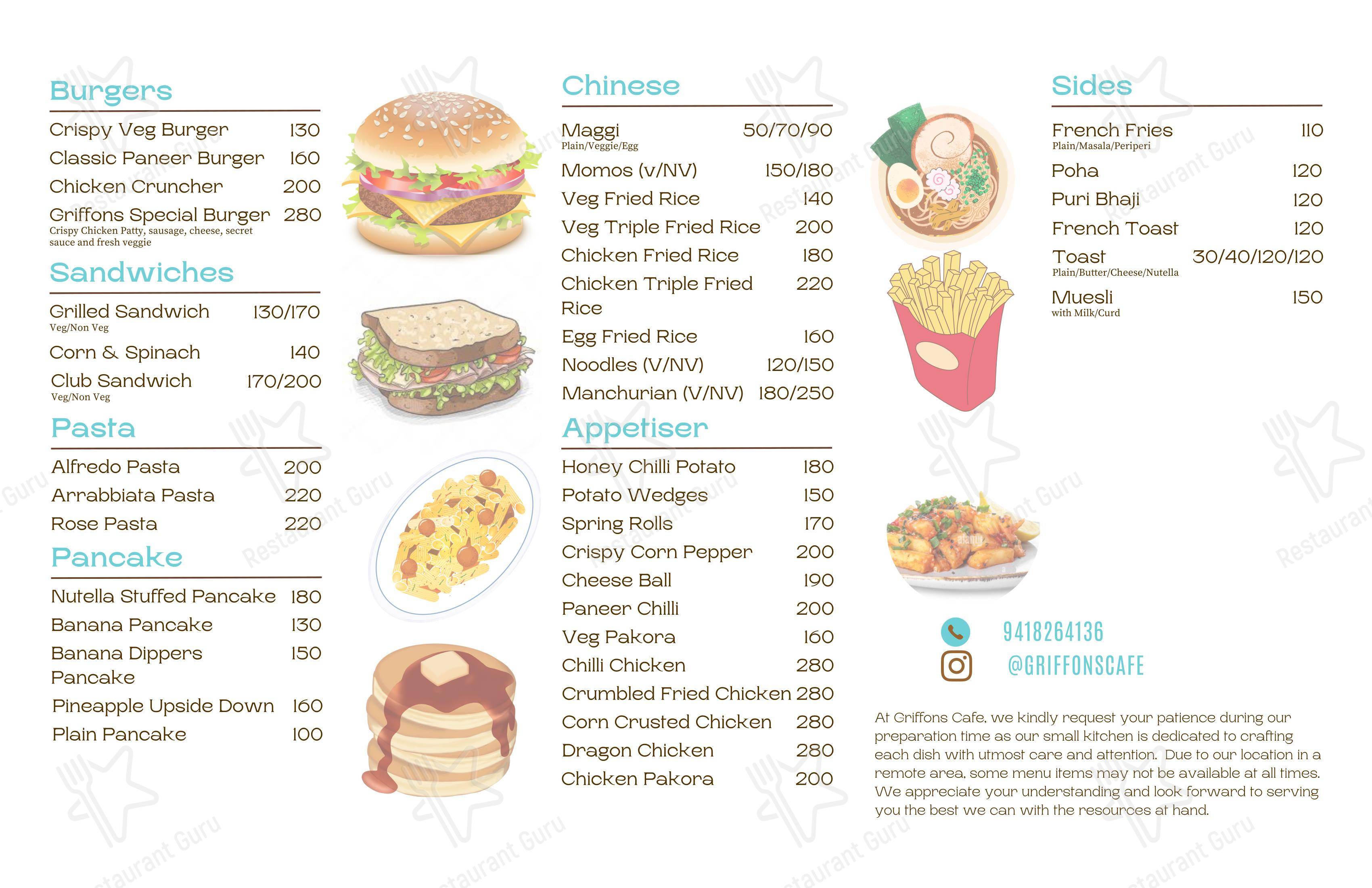 Menu for Griffon's Cottage, Cafe and Campsite in Bir
