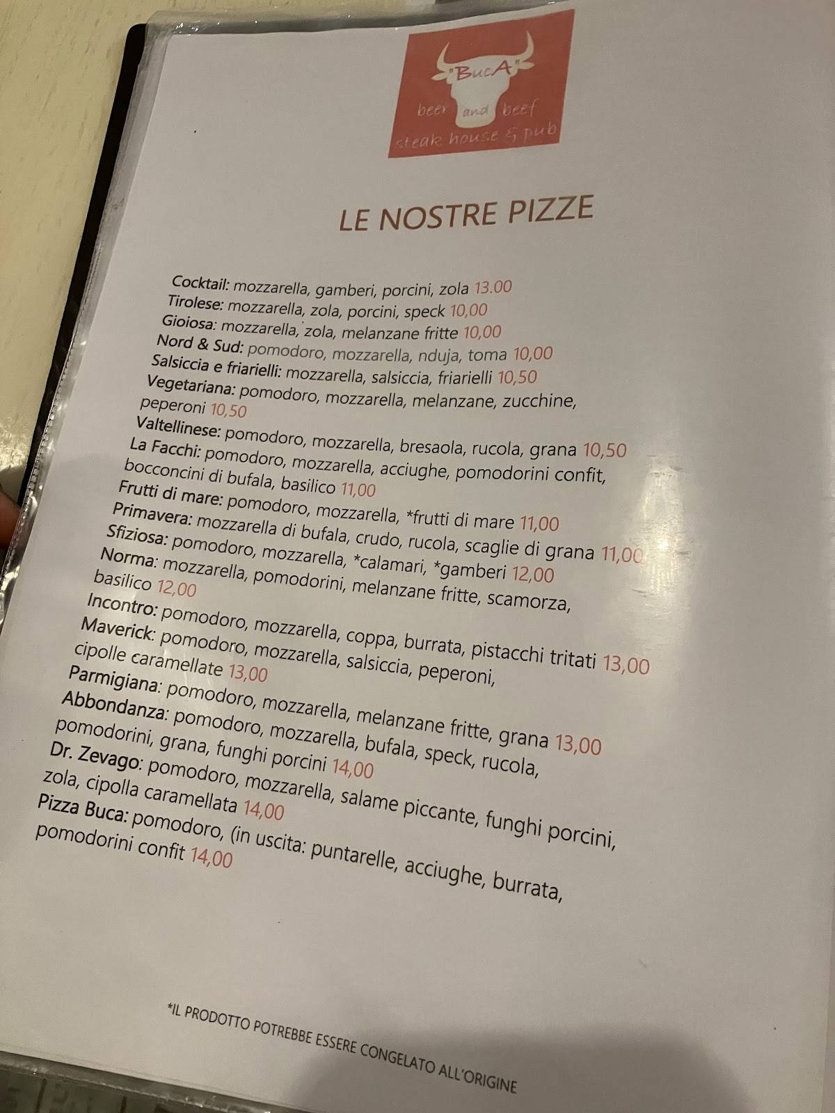 Menu di Griglieria Pizzeria Birreria"BucA" 
