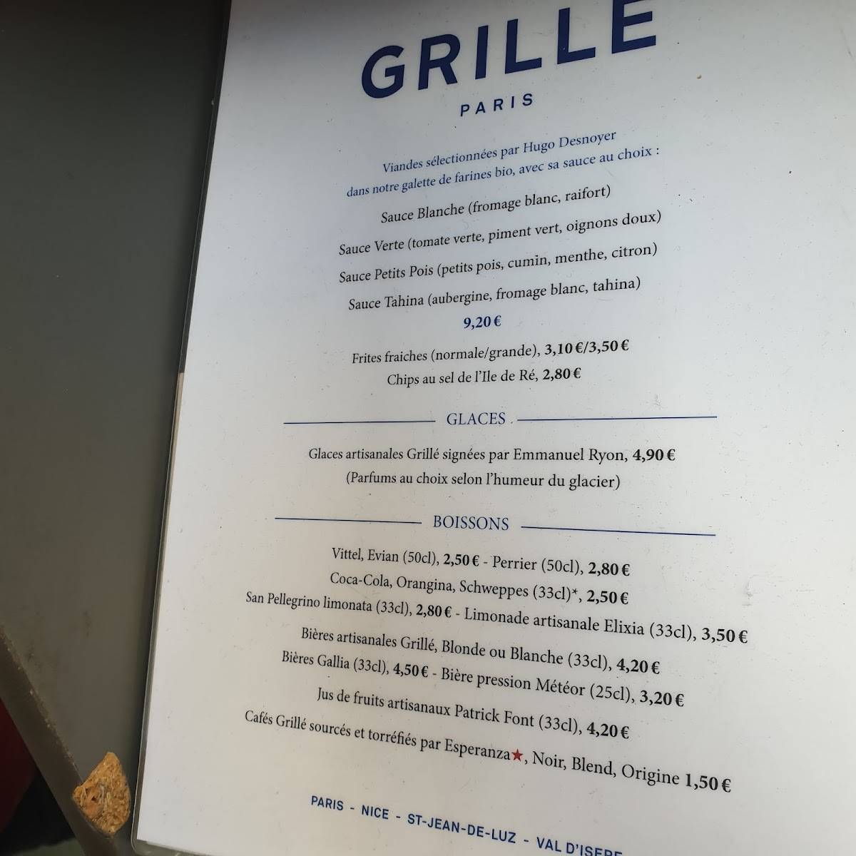 Menu de Grillé
