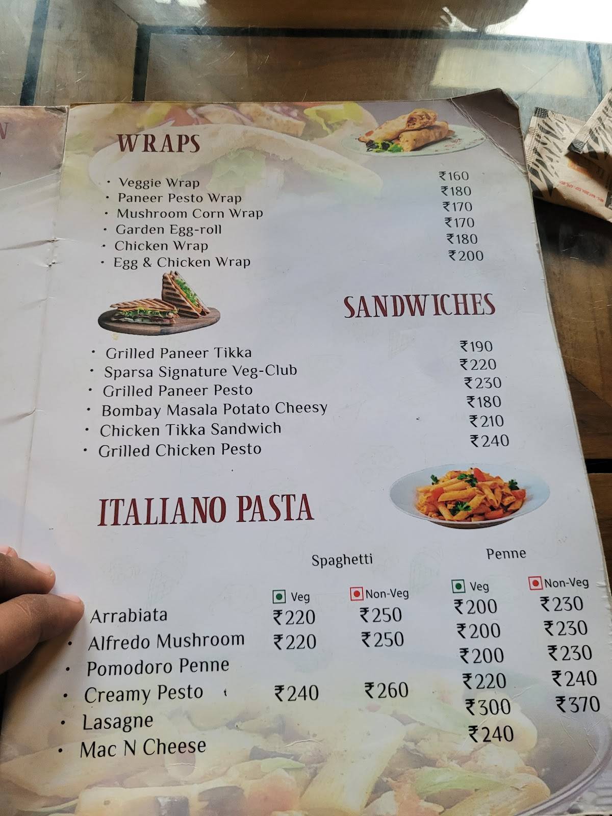 Sparsa Cafe and Co Works menu