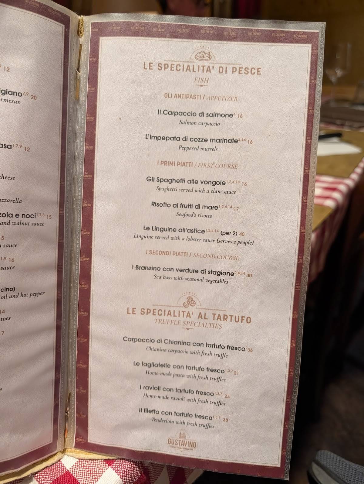 Menu di Gustavino Piazza Della Signoria 