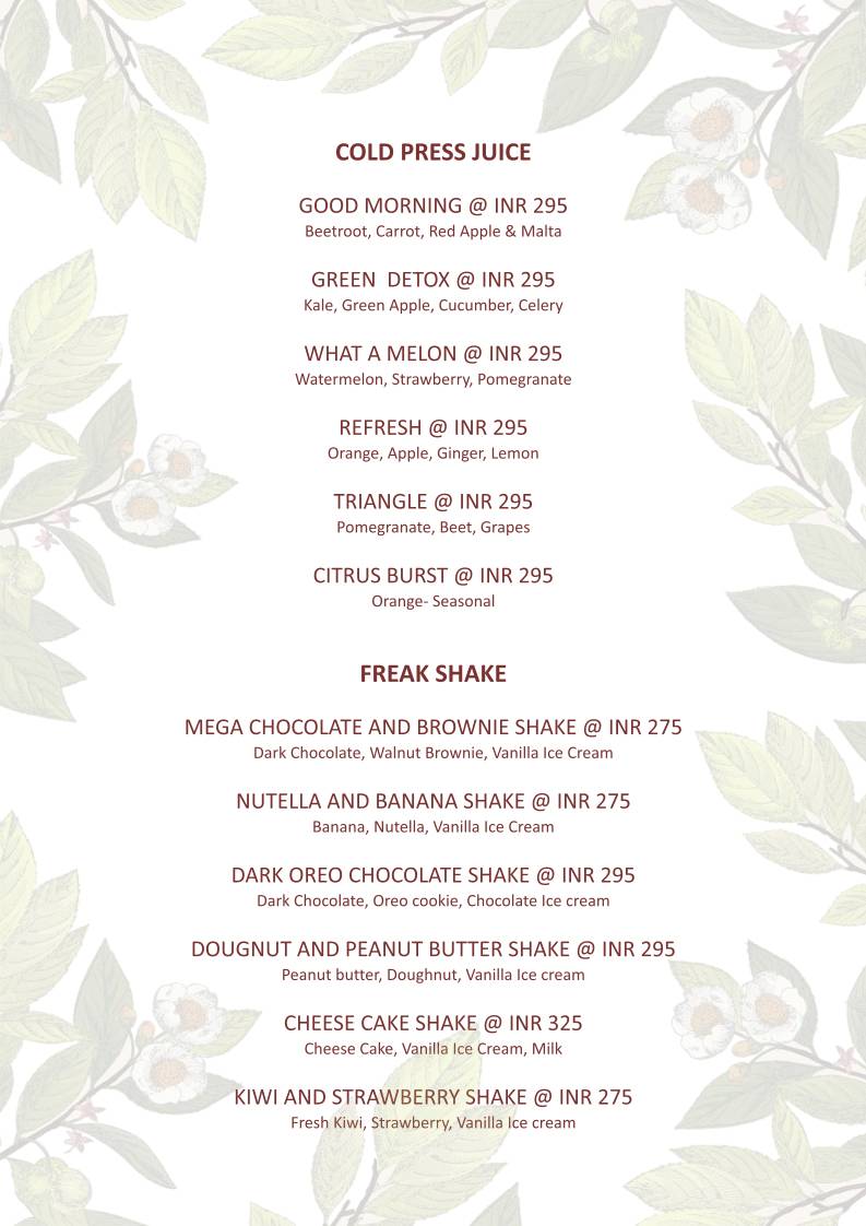 Bagan : Poolside Cafe menu