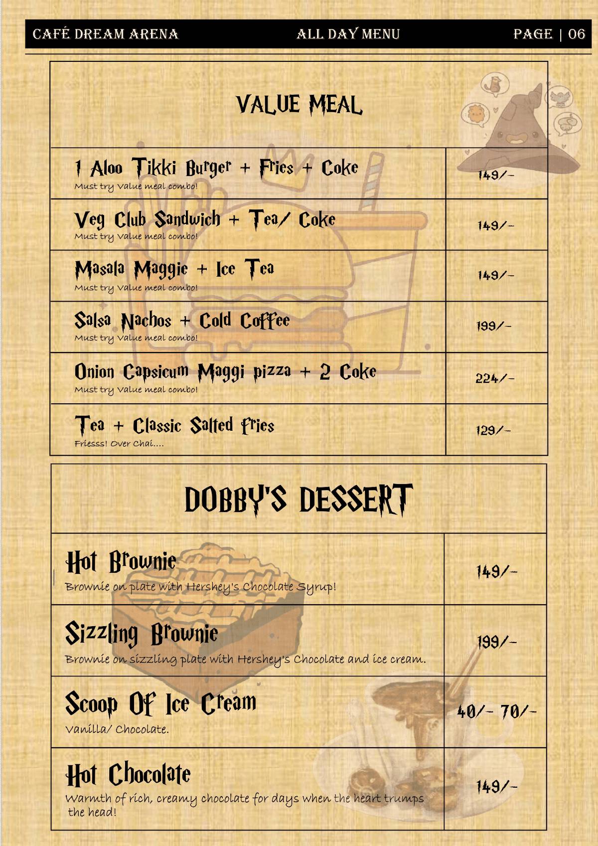 Cafe Dream Arena - Gwalior menu
