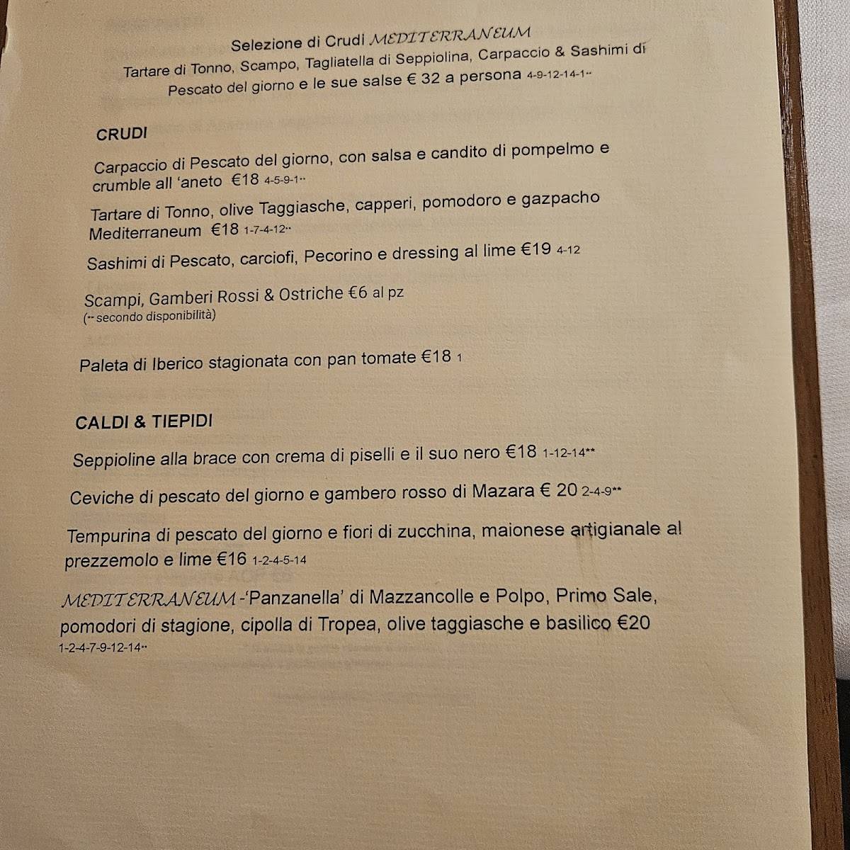 Menu di HOSTARIA MEDITERRANEUM 