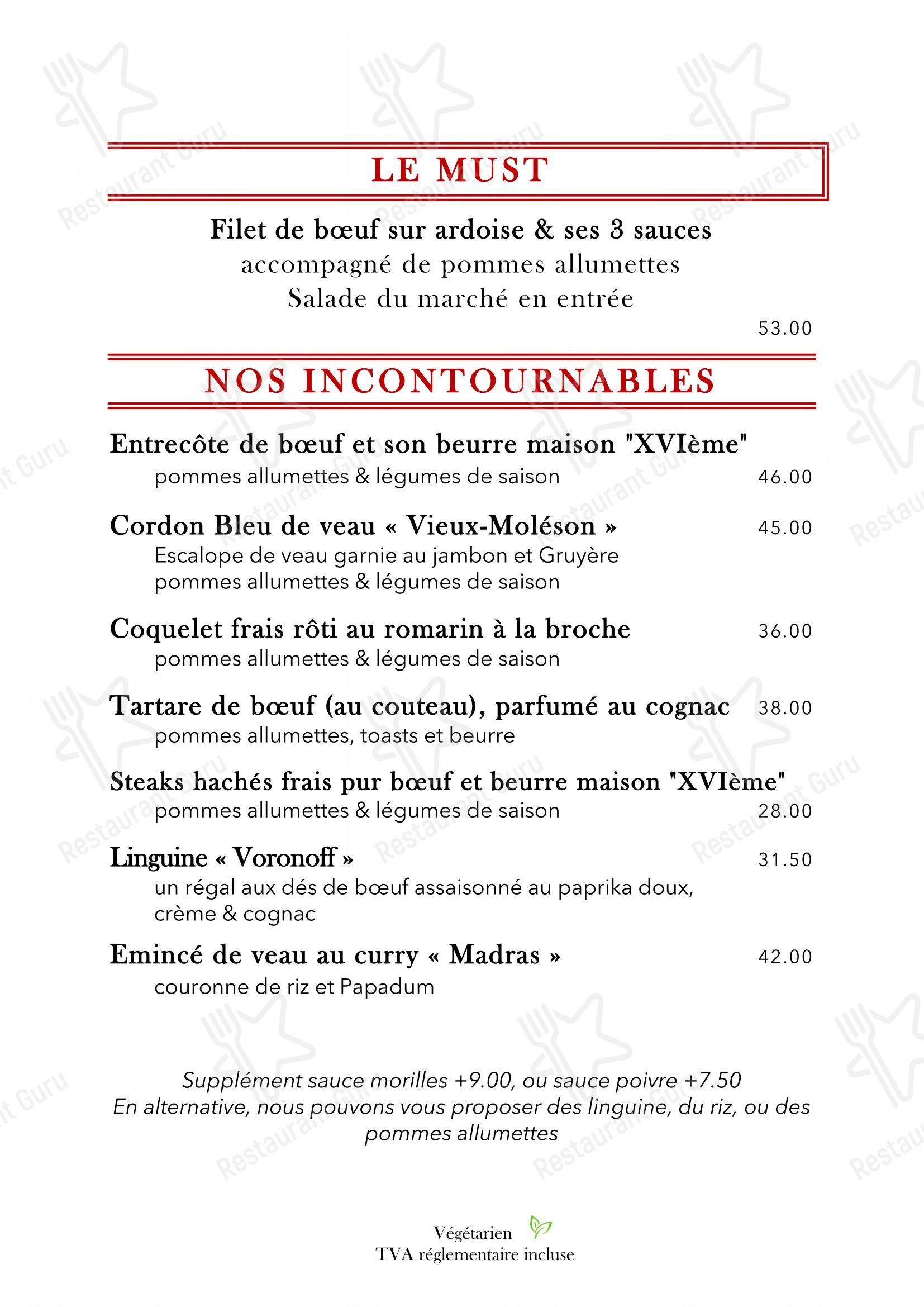 Menu di HÔTEL RESTAURANT du XVI Siècle - Menu