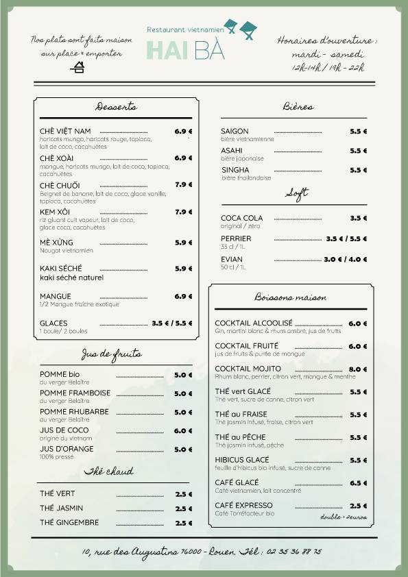 Menu de Hai Bà