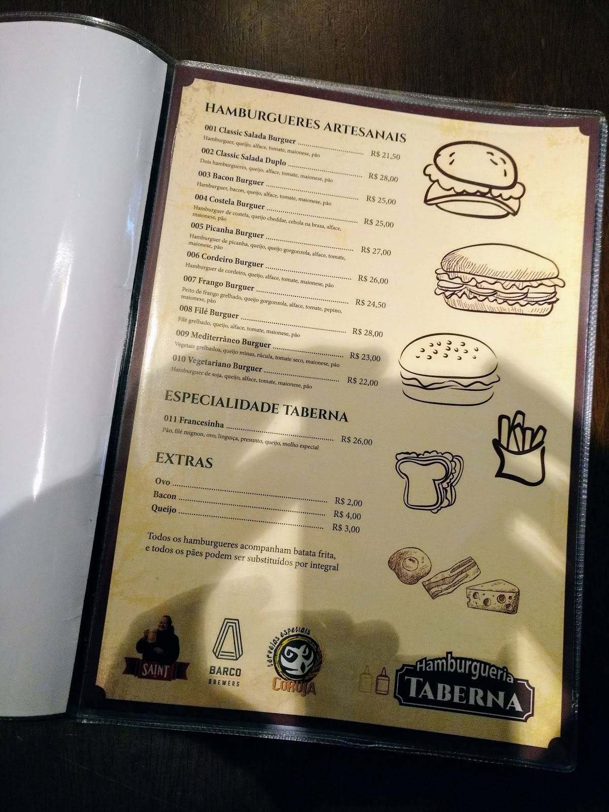 Hamburgueria Taberna cardápio