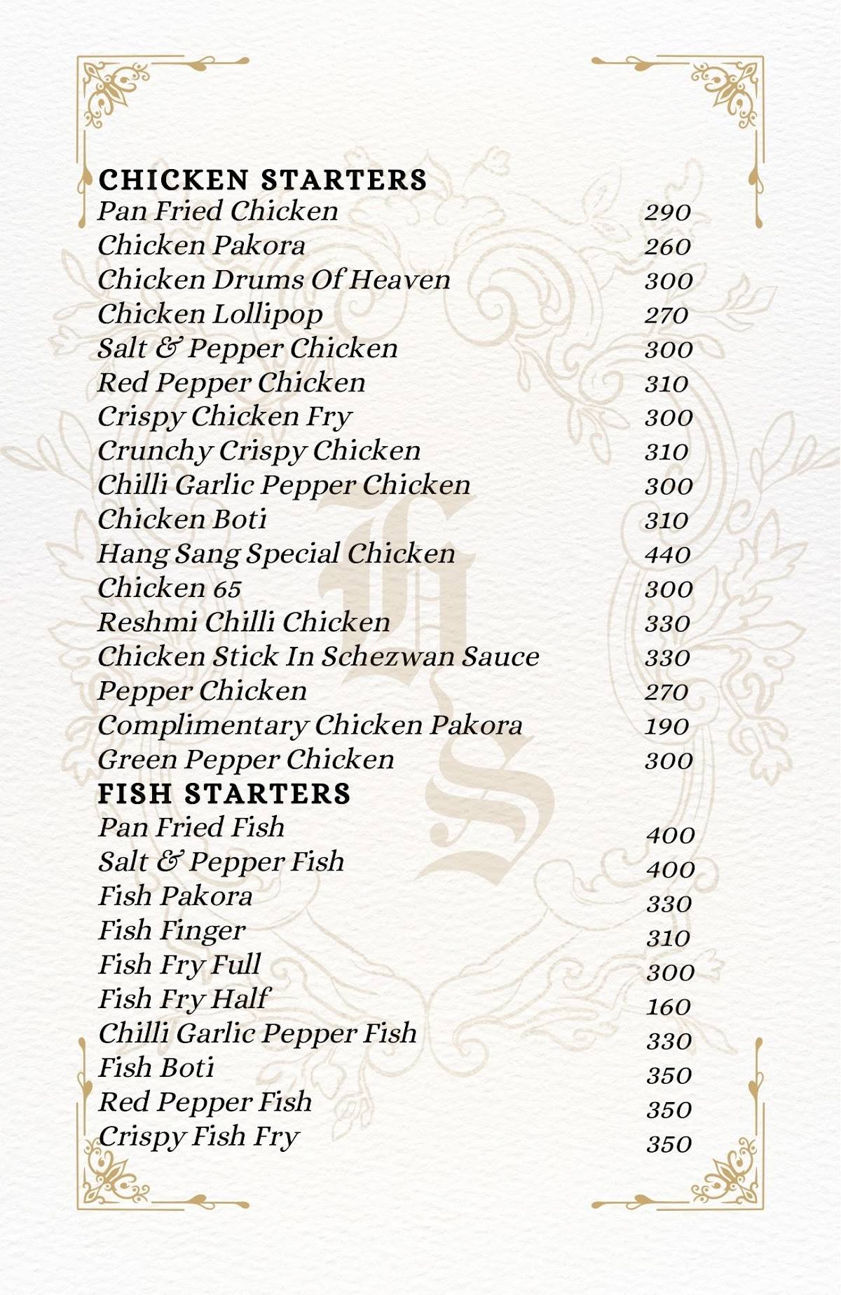 Hang Sang Bar Cum Restaurant menu